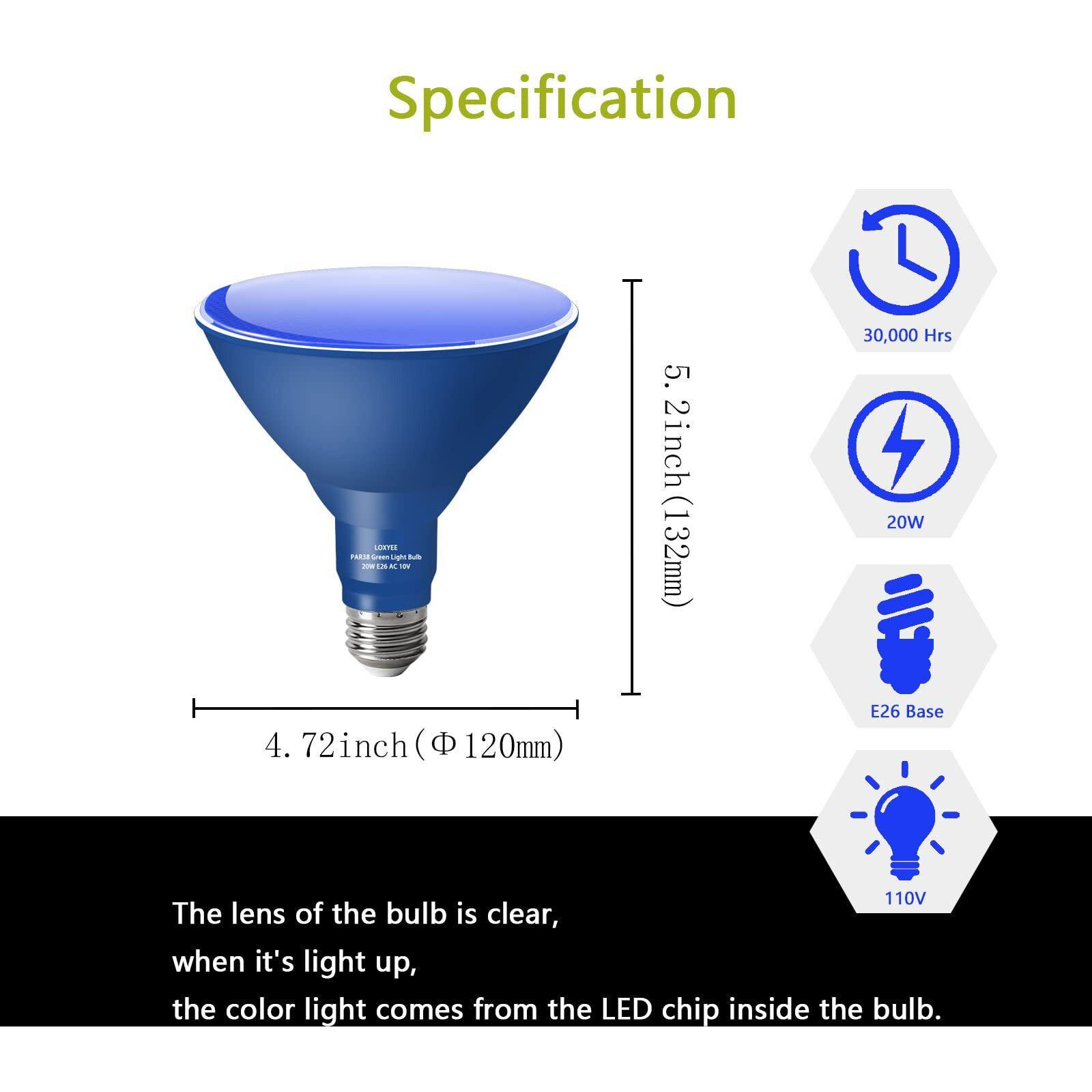 Loxyee Par38 Flood Blue Light Bulb,2 Pack-Dimmable,E26 Base Blue Flood Light Outoor(20W Replace To 200W),Blue Light Bulb Outdoor Porch,Colored Light,Spot Light,Halleween,Christmas Lighting