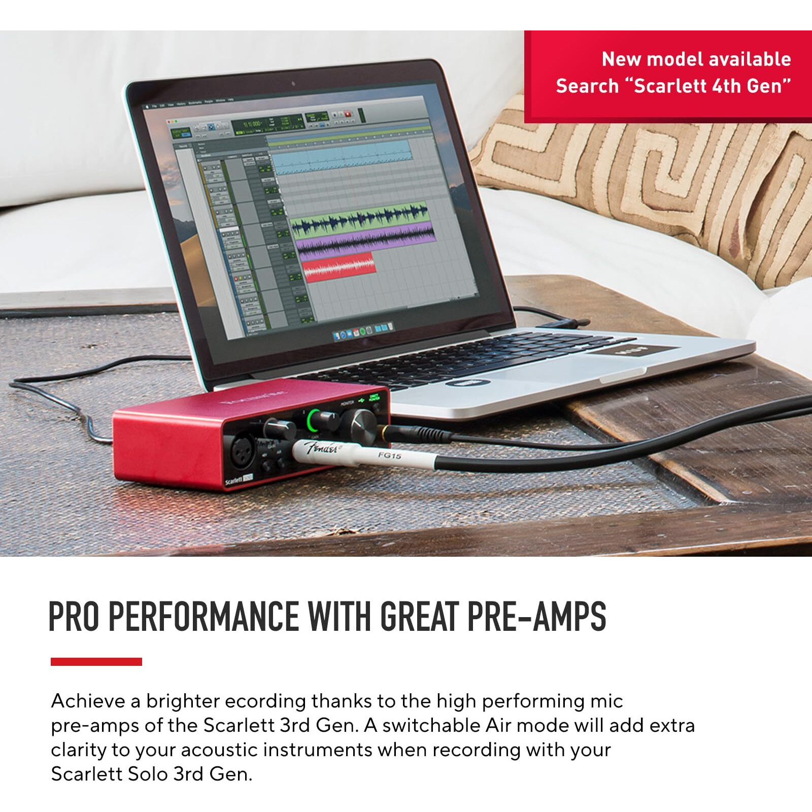 Focusrite Scarlett Solo 3Rd Gen Usb Audio Interface For Guitarists, Vocalists, Podcasters Or Producers To Record And Playback Studio Quality Sound