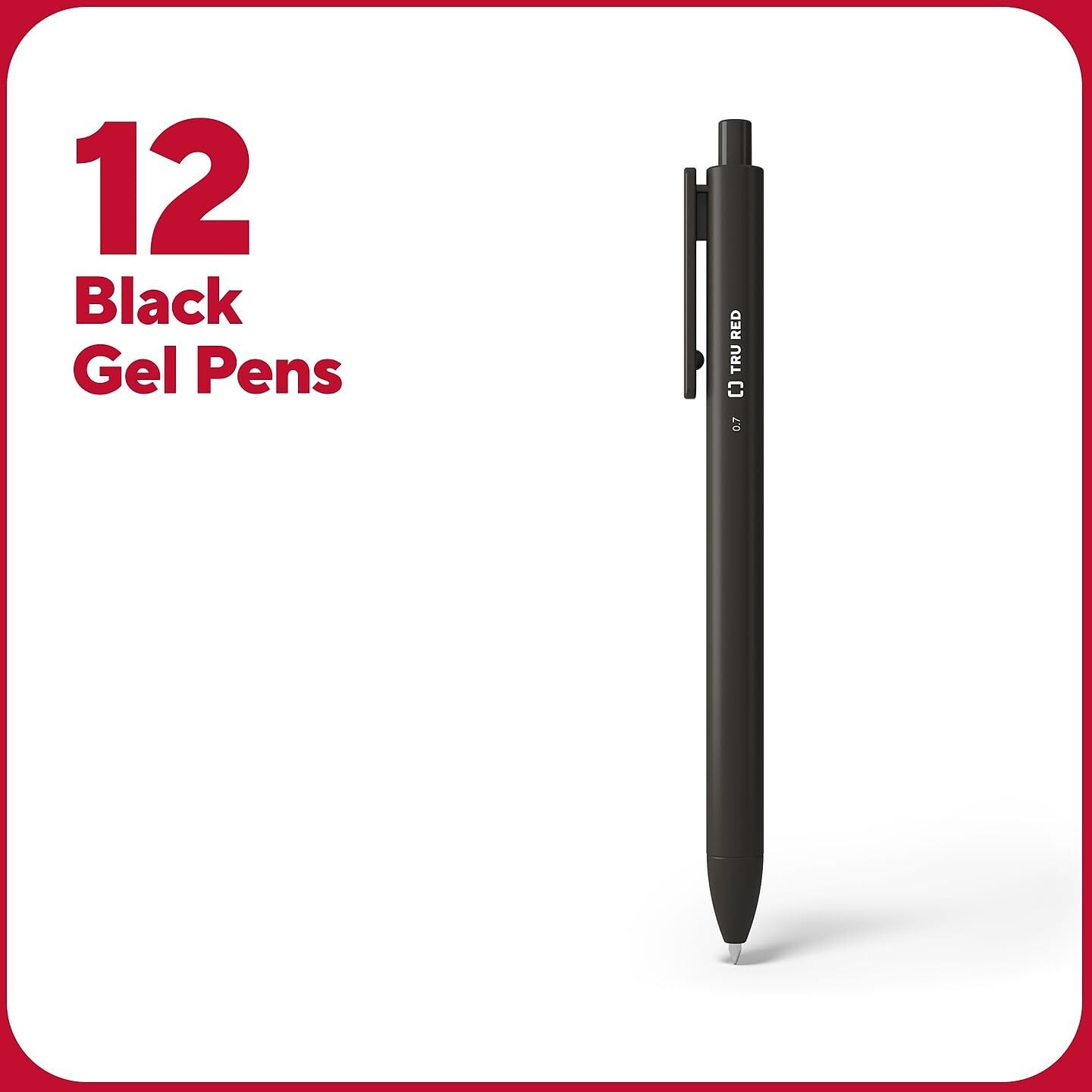 Tru Red Retractable Quick Dry Gel Pens, Black, 0.7Mm Medium Point (1 Dozen Pens) - Smooth-Flowing Black Ink Pen With Full Rubberized Barrel For Comfort, Acid-Free Gel Pens