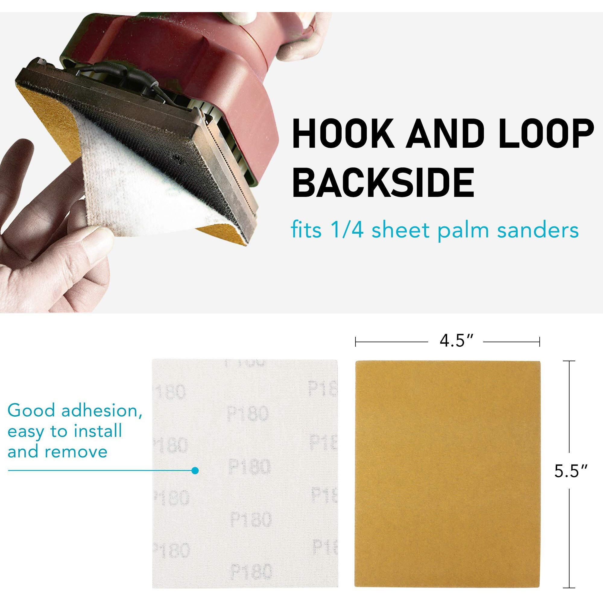 Lotfancy 1/4 Sheet Sandpaper For Palm Sander, 50Pcs 60 80 120 180 240 320 400 600 800 1000 Grit Sanding Sheets Assortment, Hook And Loop Sand Paper For Car And Wood, 5.5X 4.5