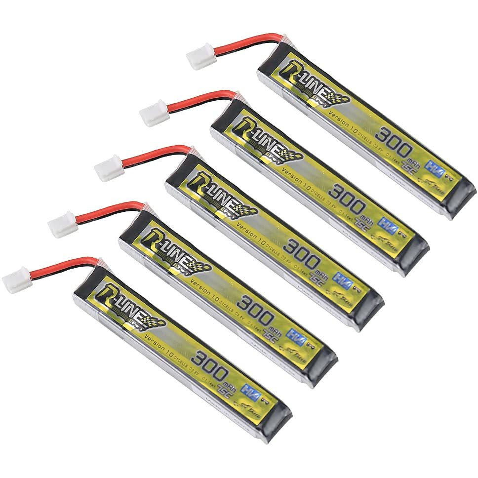 Sologood Tattu 5Pcs 300Mah 1S Battery 3.8V 75C Fpv Lipo Battery With Ph2.0 Plug Connector For Fpv Tiny Whoop 1S Brushless Whoop Drone