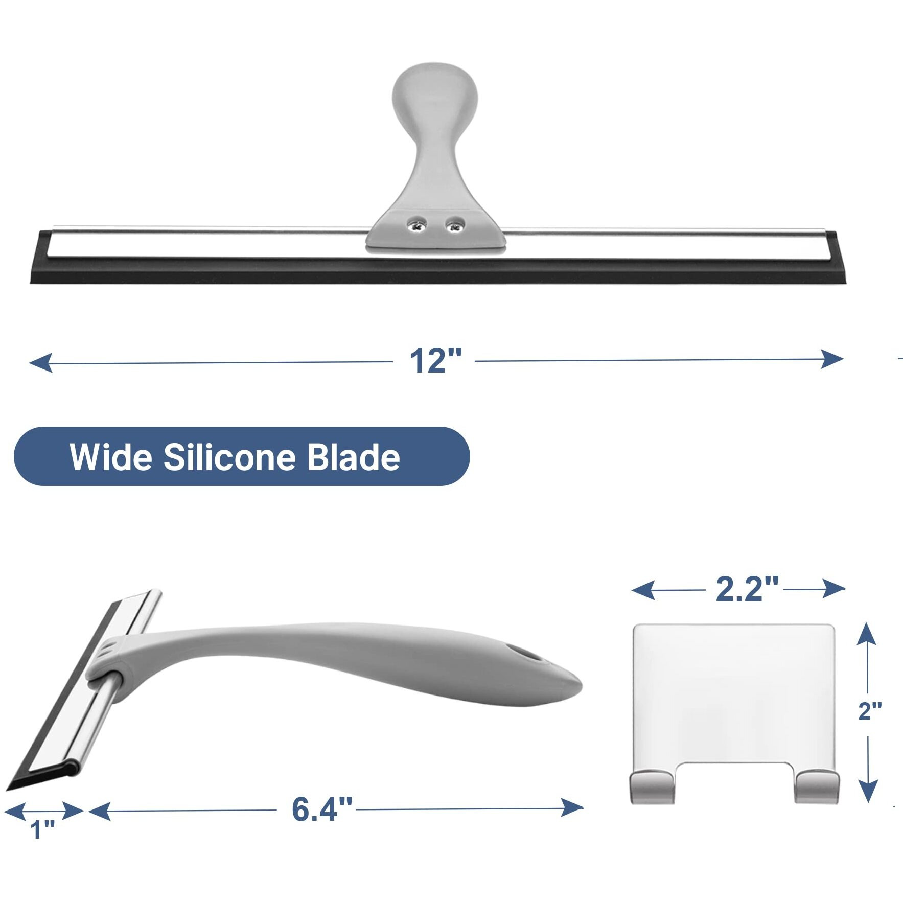 Amazerbath Squeegee For Shower Glass Door, Shower Squeegee For Glass Doors - All-Purpose Squeegee With Hook For Shower Doors, Windows, Mirrors, Tiles And Car Glass, 12 Inches