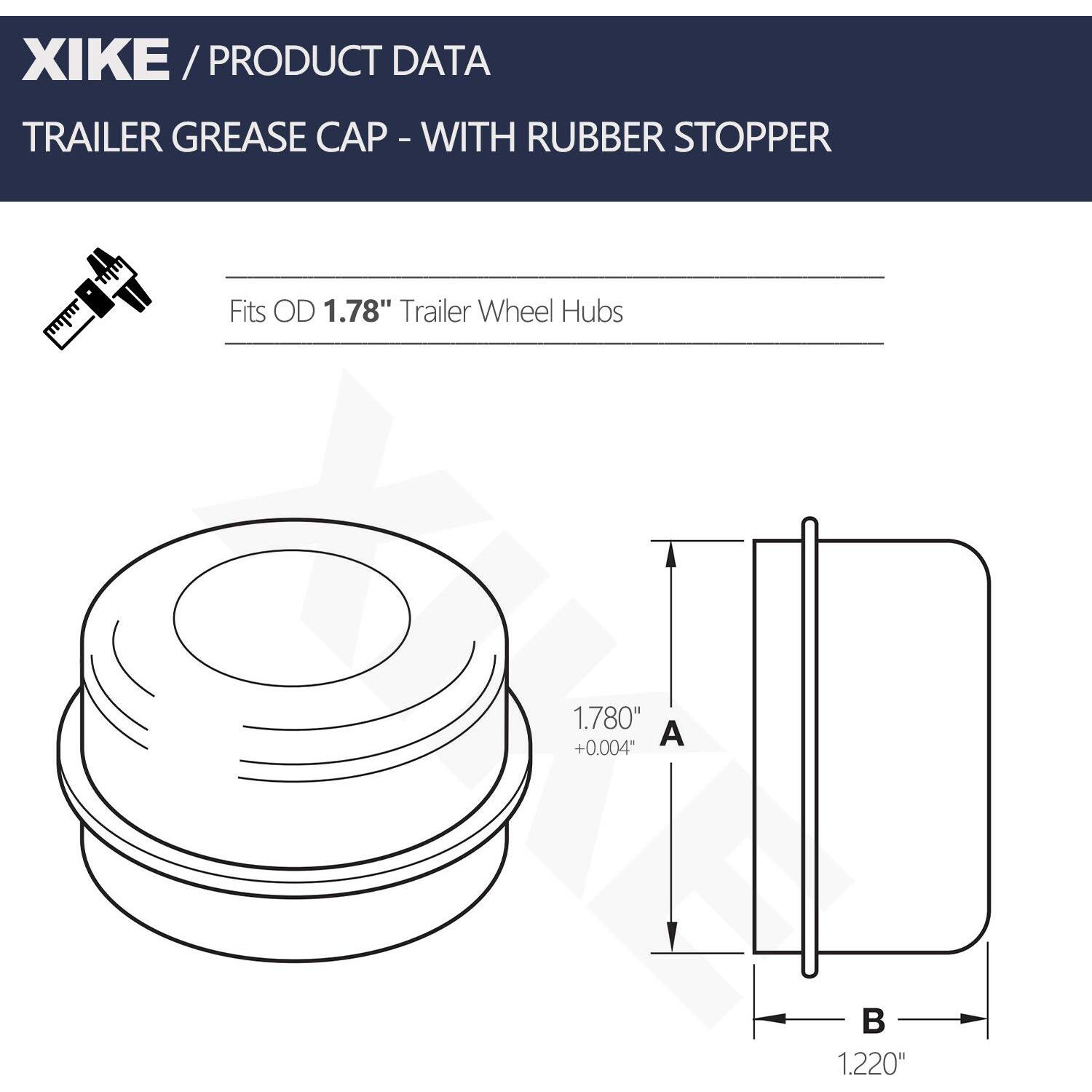 Xike 2 Set 1.78" Od Trailer Bearings Dust Cap Grease Cap, Fits 3/4" Trailer Wheel Hub Axles.