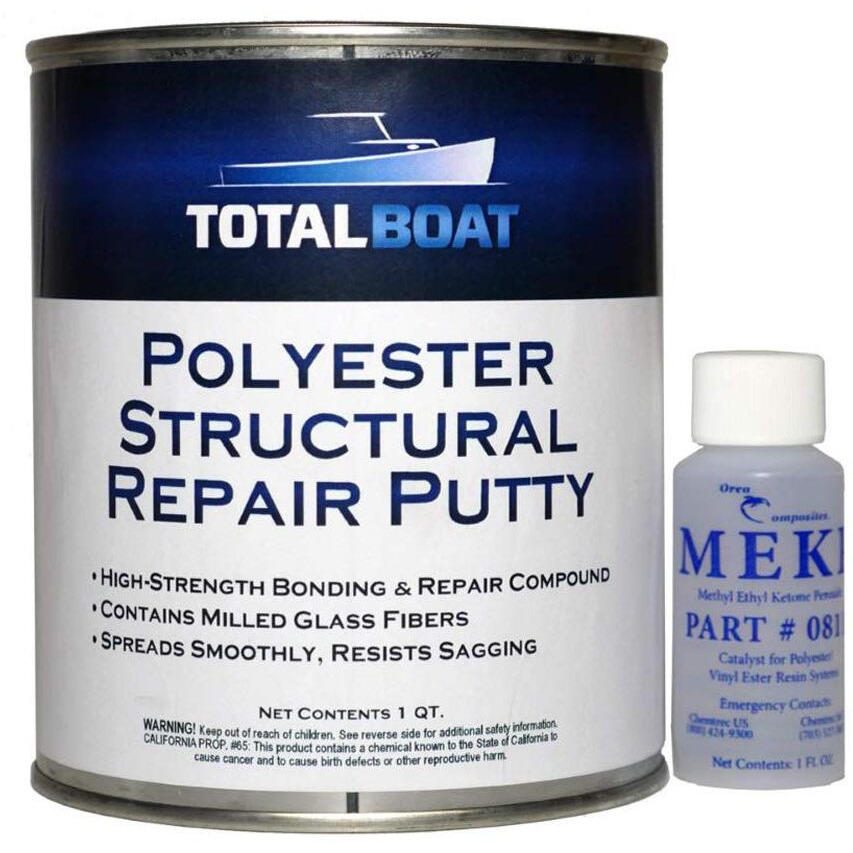 Totalboat Polyester Structural Repair Putty - Marine Grade Long Strand Fiber Fiberglass Reinforced Filler For Boat And Automotive Repair (Quart Kit)