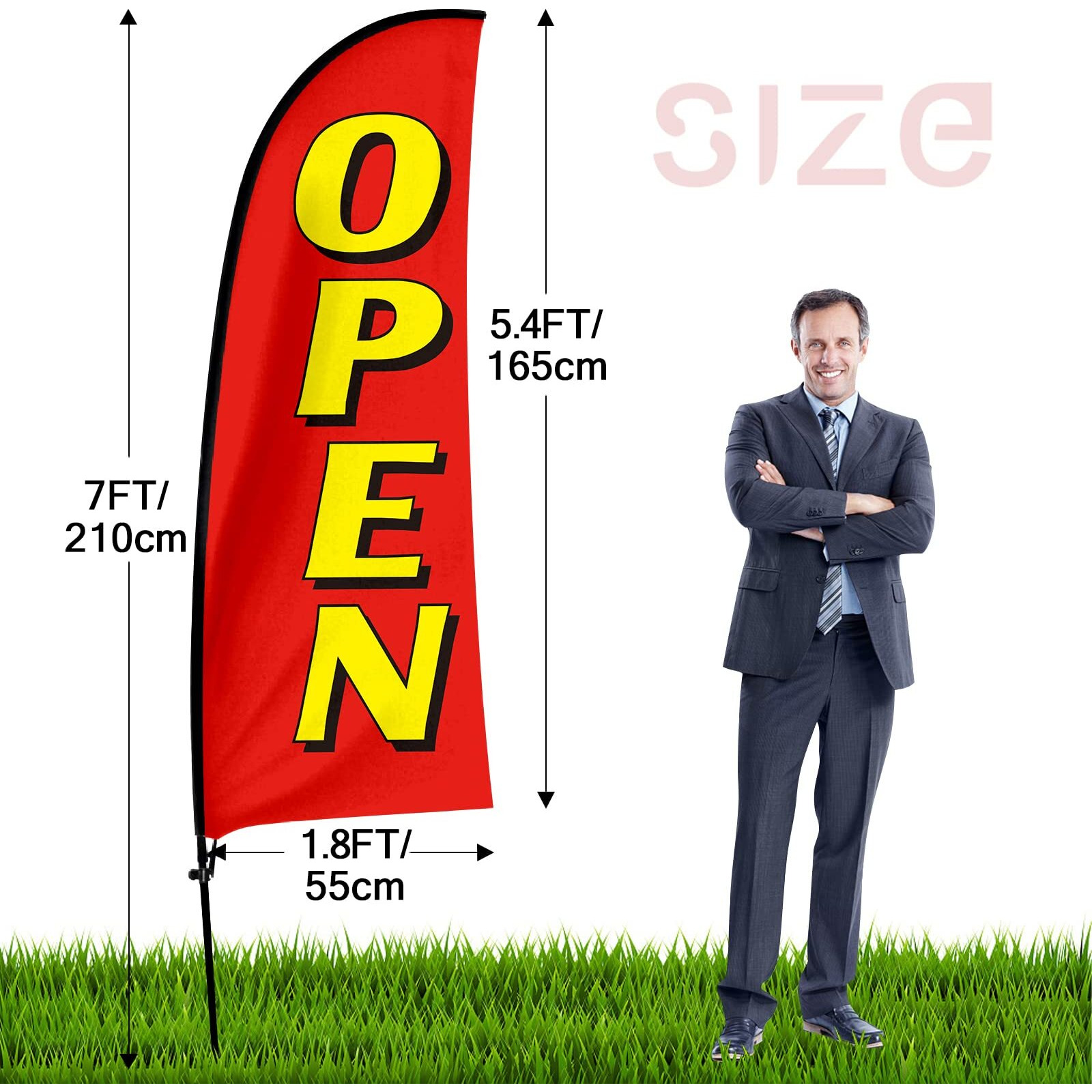 Qsum Open Themed Swooper Flag, 7Ft Open Banner Feather Flag With Carbon Fiber Pole Kit/Ground Stake, Open Signs For Business Advertising