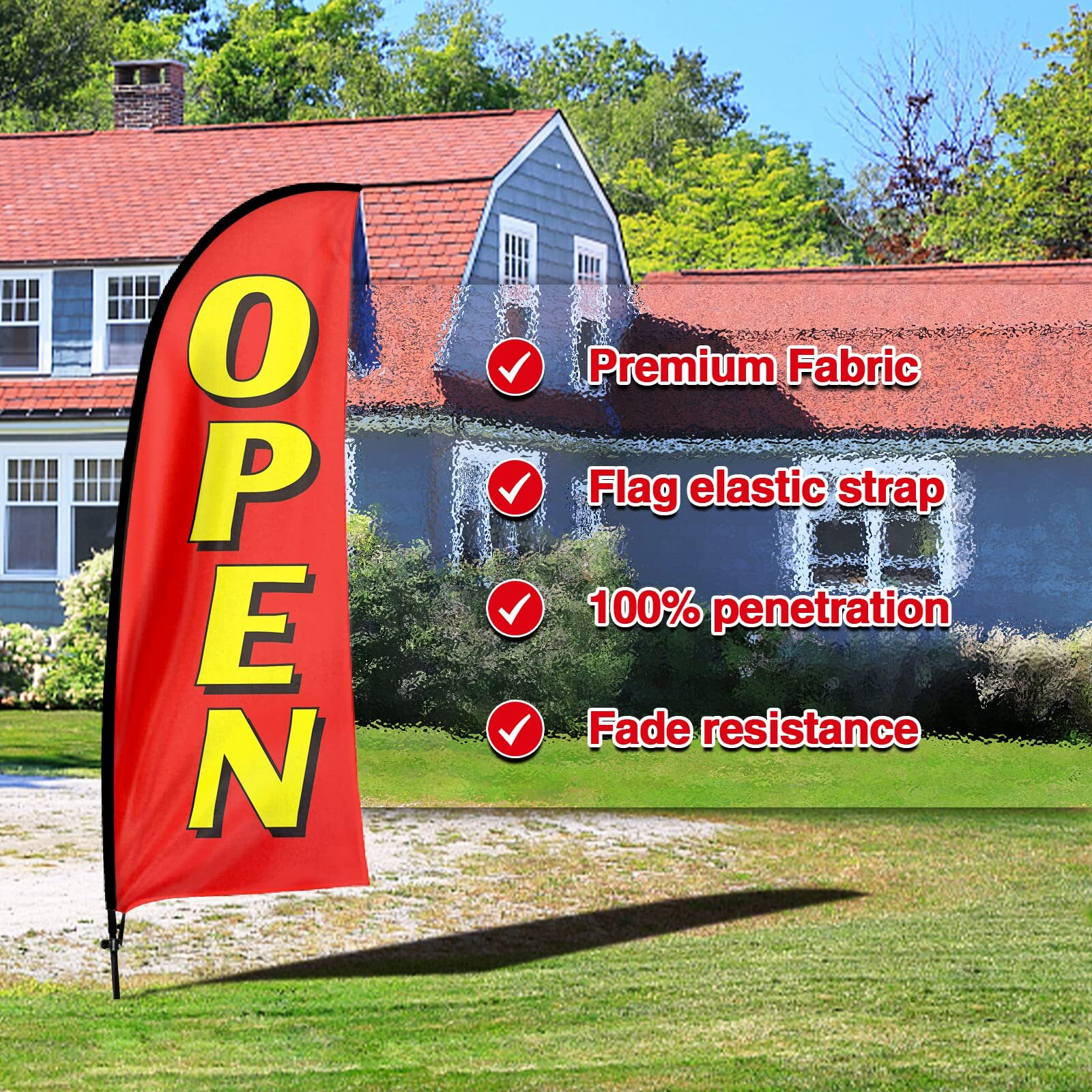 Qsum Open Themed Swooper Flag, 7Ft Open Banner Feather Flag With Carbon Fiber Pole Kit/Ground Stake, Open Signs For Business Advertising