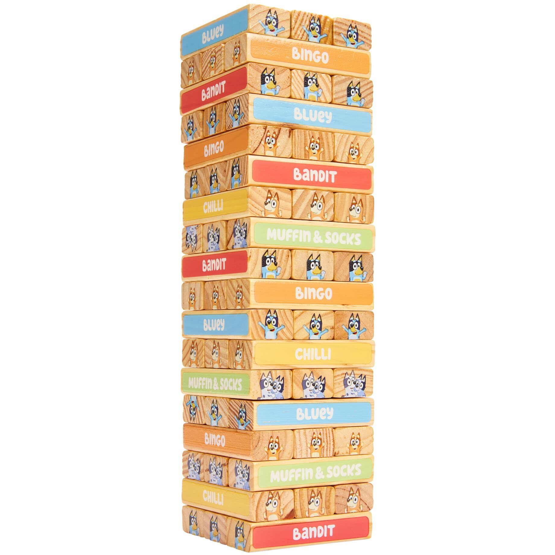 Bluey Tumbling Tower - 54 Colorful Wooden Blocks - Fun Family Game - Fsc Certified For Children 3 Years And Up