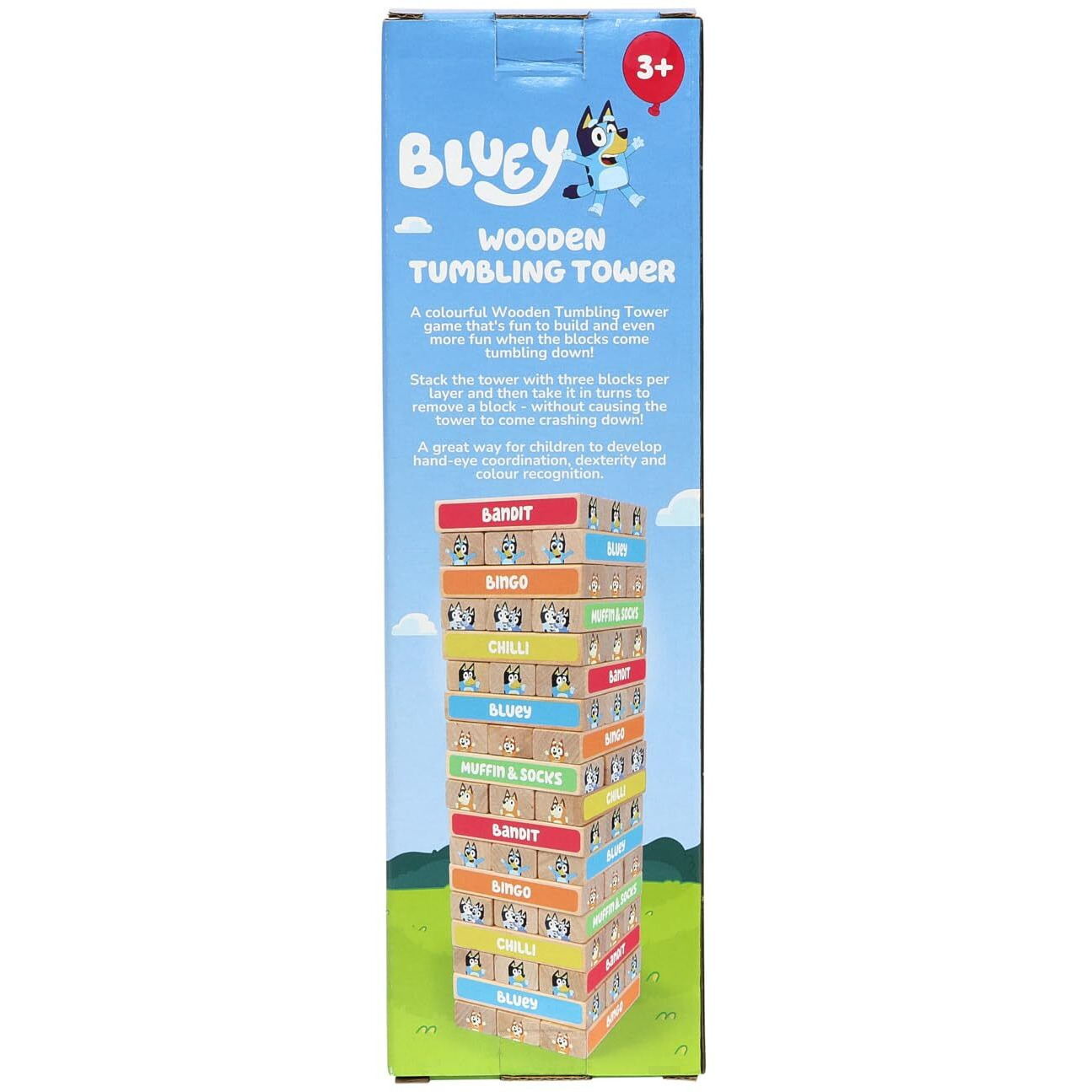 Bluey Tumbling Tower - 54 Colorful Wooden Blocks - Fun Family Game - Fsc Certified For Children 3 Years And Up
