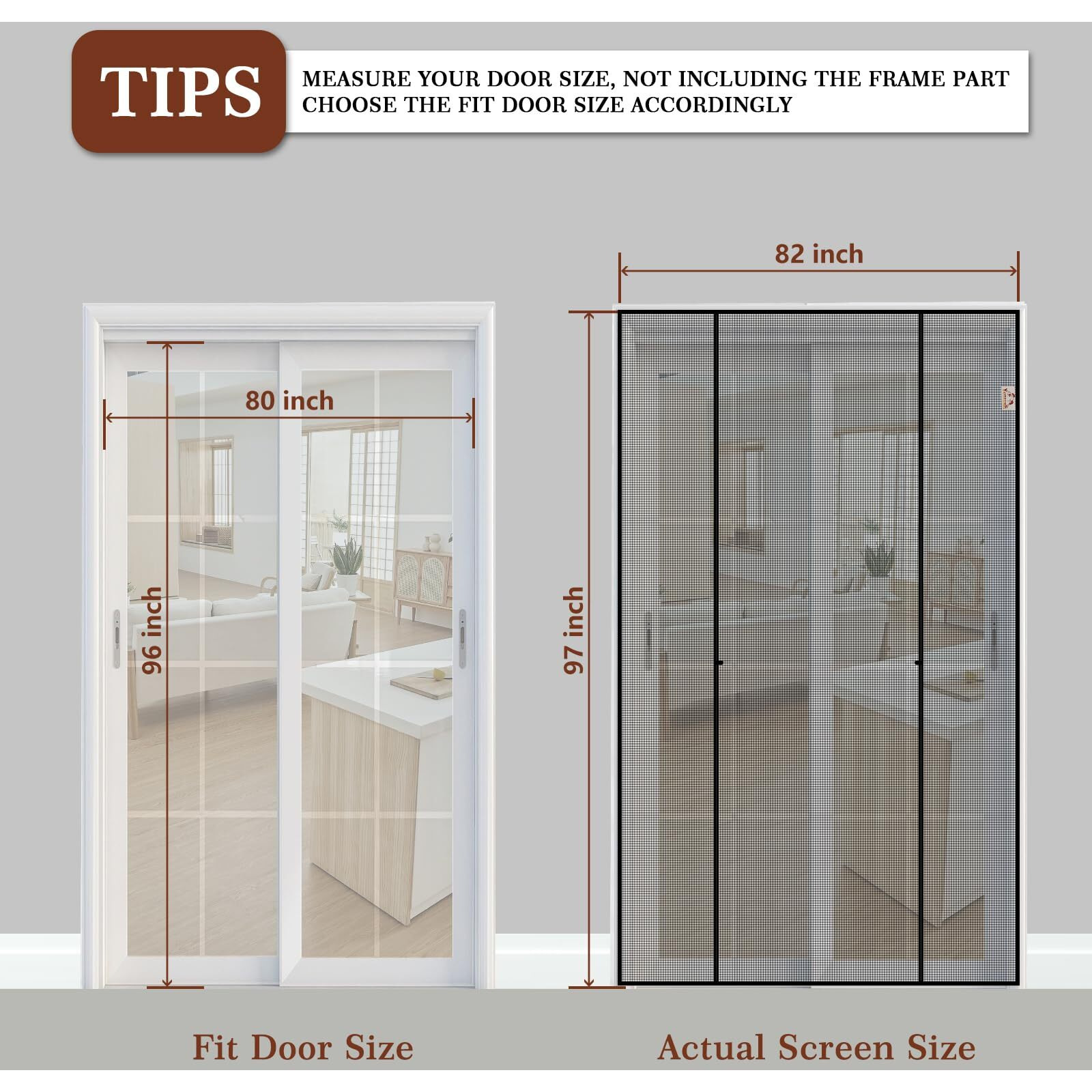 Yotache Magnetic Screen Door Fits Door Size 80 X 96, Screen Size 82" Wide X 97" Tall Double Door Screen Mesh For Balcony, French, Sliding Glass Door