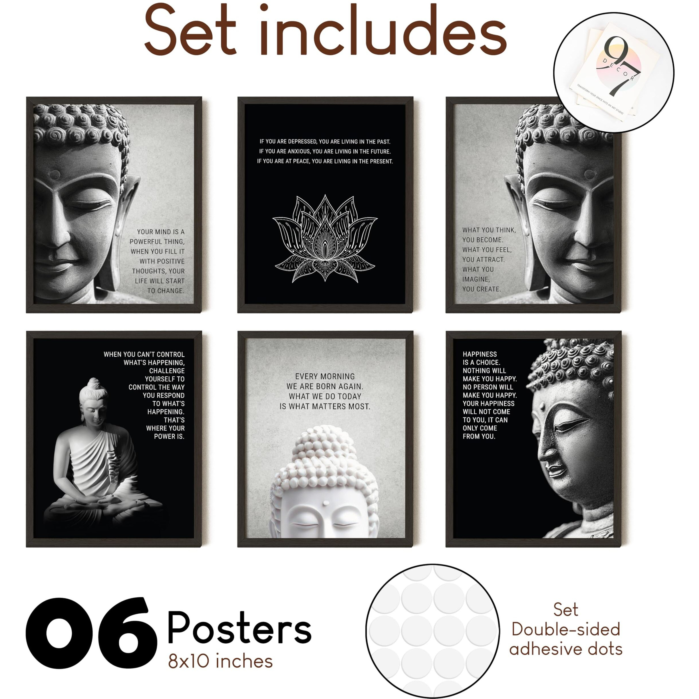 97 Decor Buddha Decor For Home - Buddha Wall Art Prints, Inspirational Buddhist Quotes Poster, Buddhism Art Pictures Zen Meditation Decor For Bedroom Office Yoga Room Decorations (8X10 Inch Unframed)