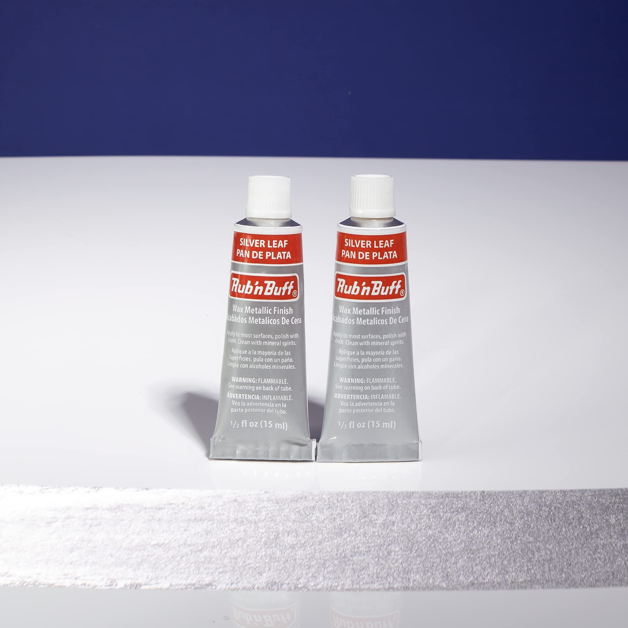 Amaco Rub N Buff Wax Metallic Finish - 2 Rub N Buff Silver Leaf 15Ml Tubes - Versatile Gilding Wax For Finishing Furniture Antiquing And Restoration - Rub And Buff Colors Set Of Two