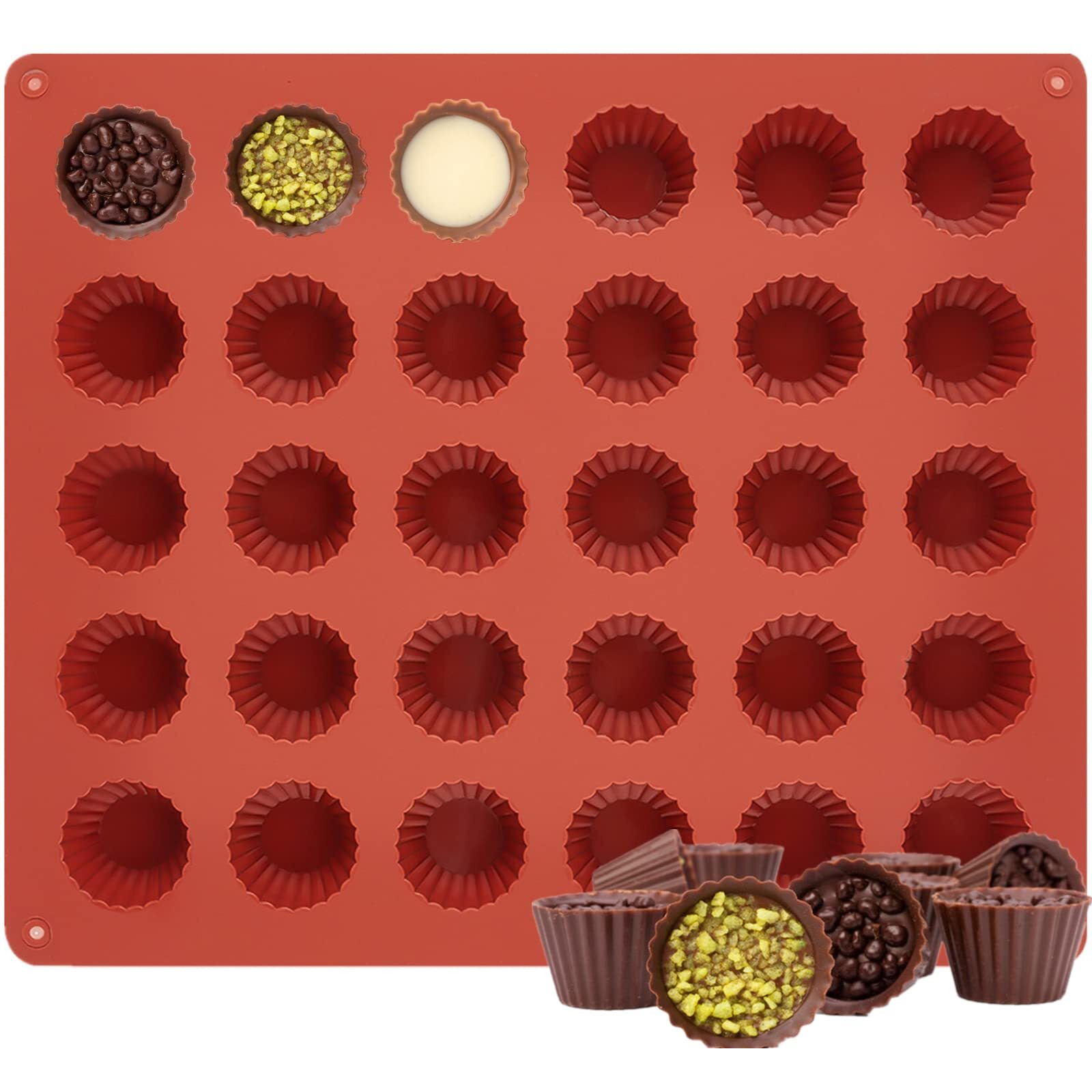 Joersh 30-Cup Chocolate Candy Mold/Bite Size Peanut Butter Cup Mold Silicone Molds For Chocolate, Jello, Keto Fat Bombs And Cordial