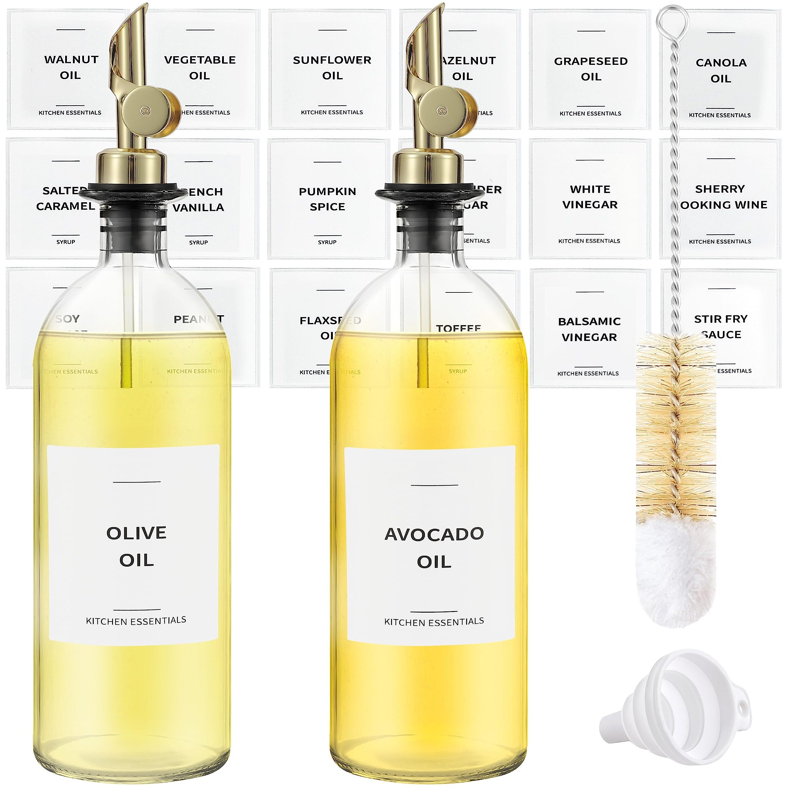 Spaceneat Olive Oil Dispenser Bottle For Kitchen, Coffee Syrup Dispenser - Elegant Olive Oil Bottles For Kitchen - Glass Cooking Oil Dispenser, Container, Cruet With Pourer Spout - Set Of 2Pcs, Gold