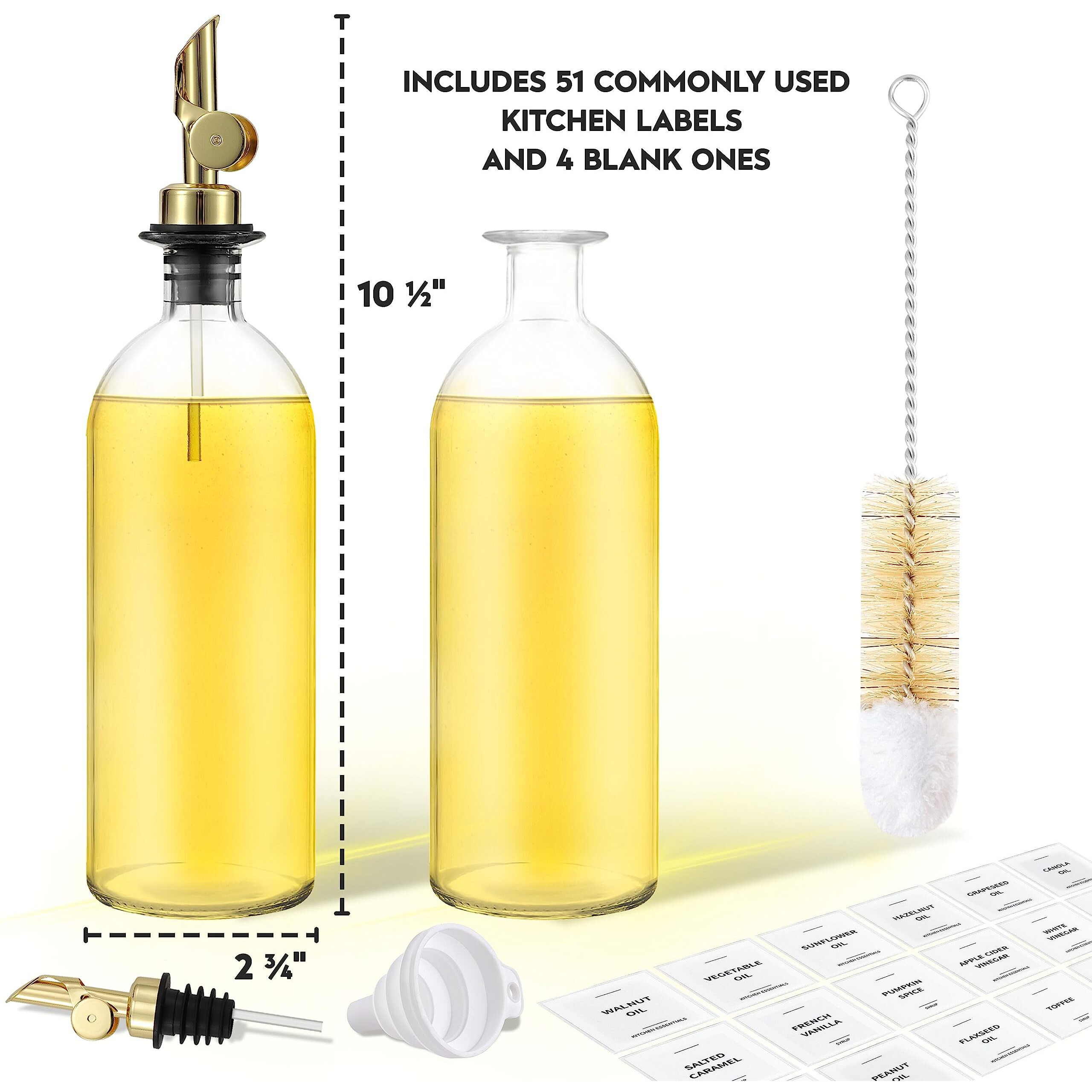 Spaceneat Olive Oil Dispenser Bottle For Kitchen, Coffee Syrup Dispenser - Elegant Olive Oil Bottles For Kitchen - Glass Cooking Oil Dispenser, Container, Cruet With Pourer Spout - Set Of 2Pcs, Gold