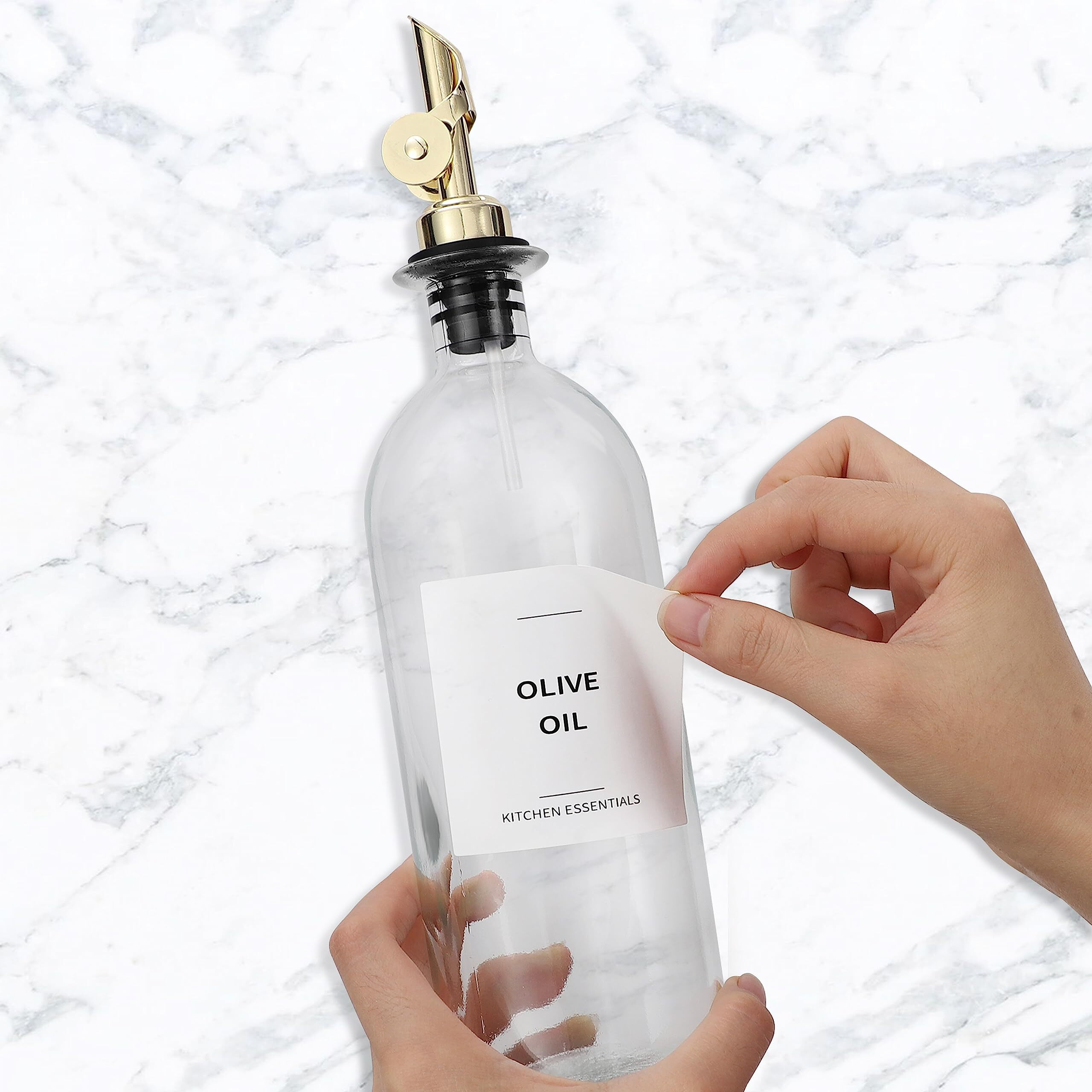 Spaceneat Olive Oil Dispenser Bottle For Kitchen, Coffee Syrup Dispenser - Elegant Olive Oil Bottles For Kitchen - Glass Cooking Oil Dispenser, Container, Cruet With Pourer Spout - Set Of 2Pcs, Gold