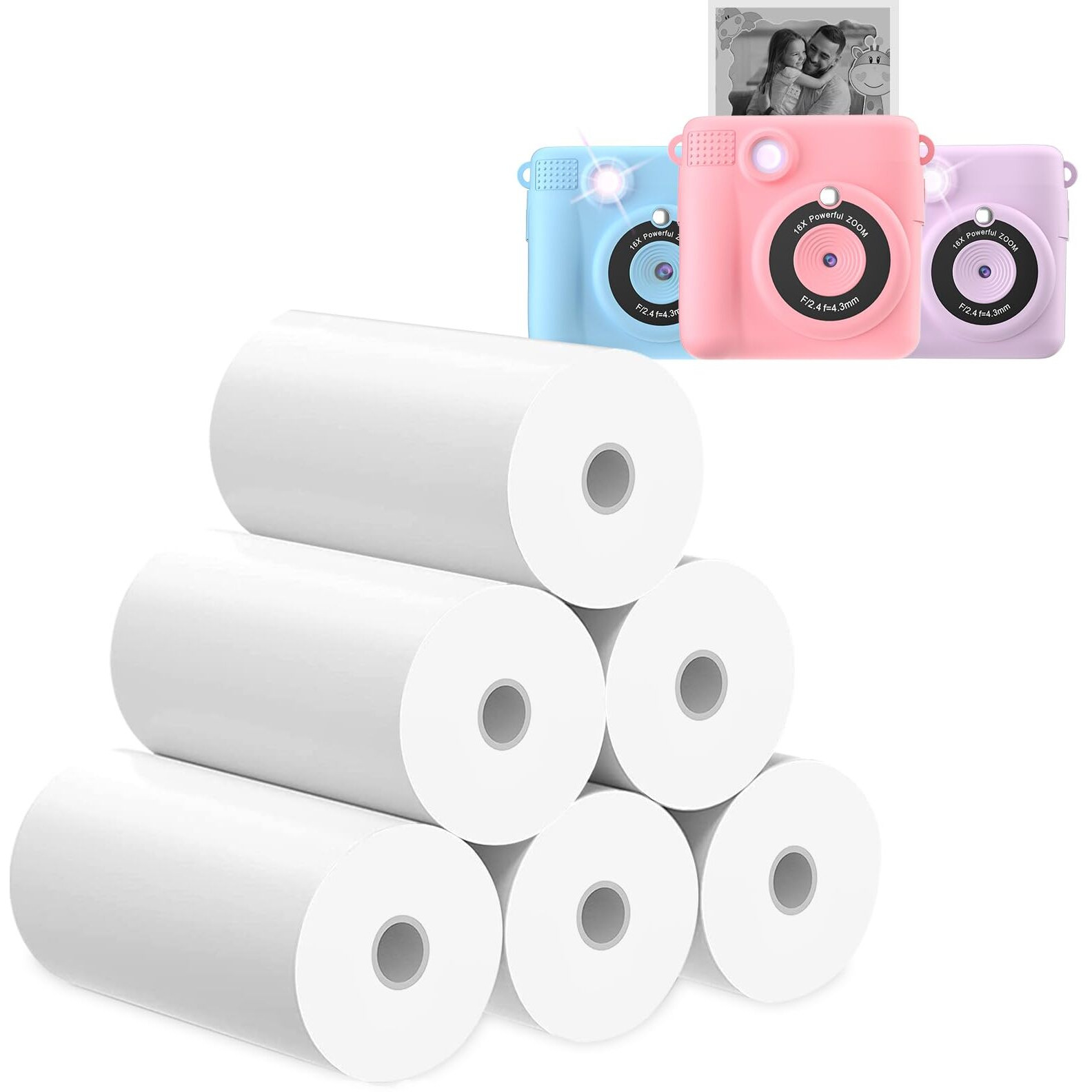 Esoxoffore Printer Paper,6 Rolls For Kids Instant Print Camera,Hd Printing Thermal Print Paper Set Portable Refill Print Paper