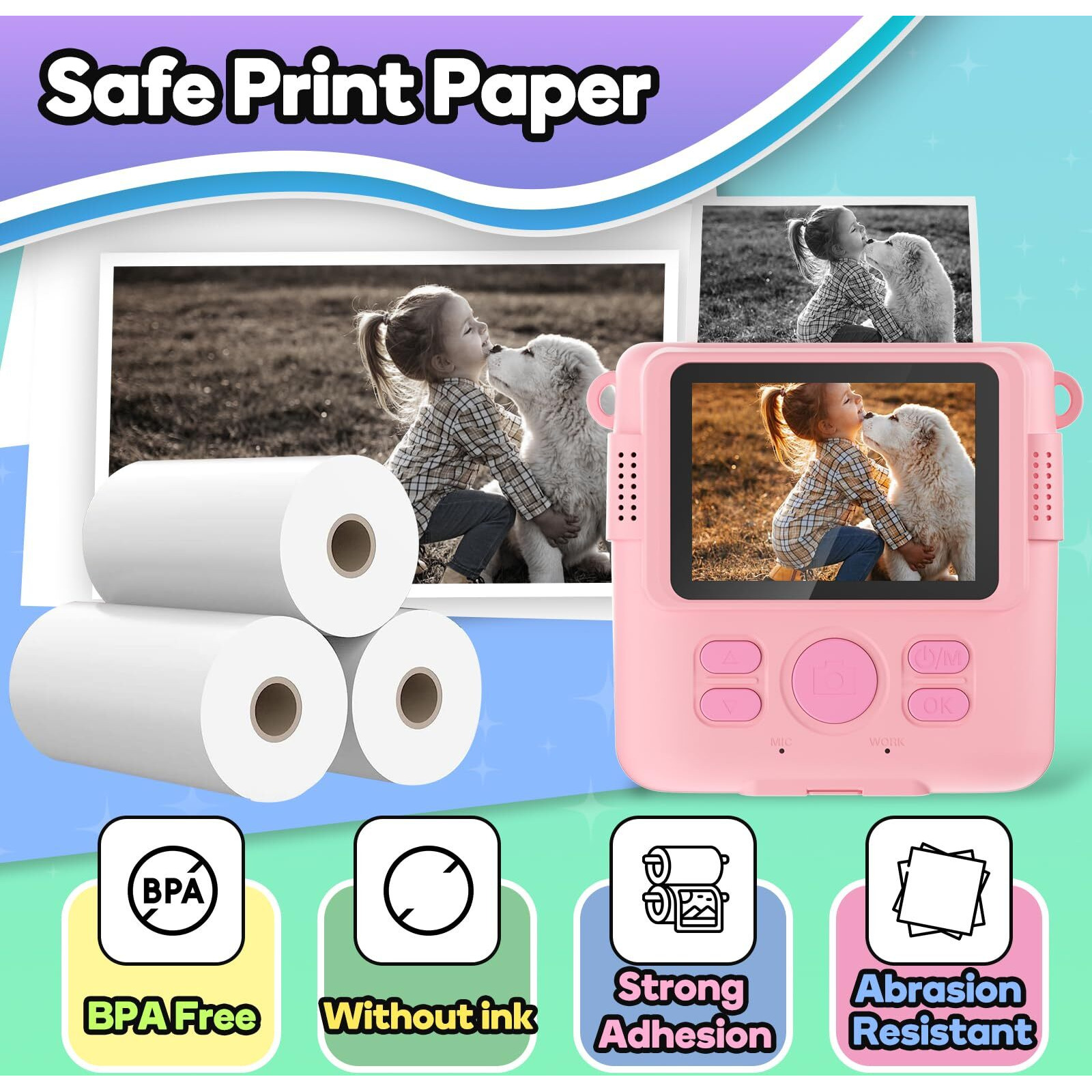 Esoxoffore Printer Paper,6 Rolls For Kids Instant Print Camera,Hd Printing Thermal Print Paper Set Portable Refill Print Paper