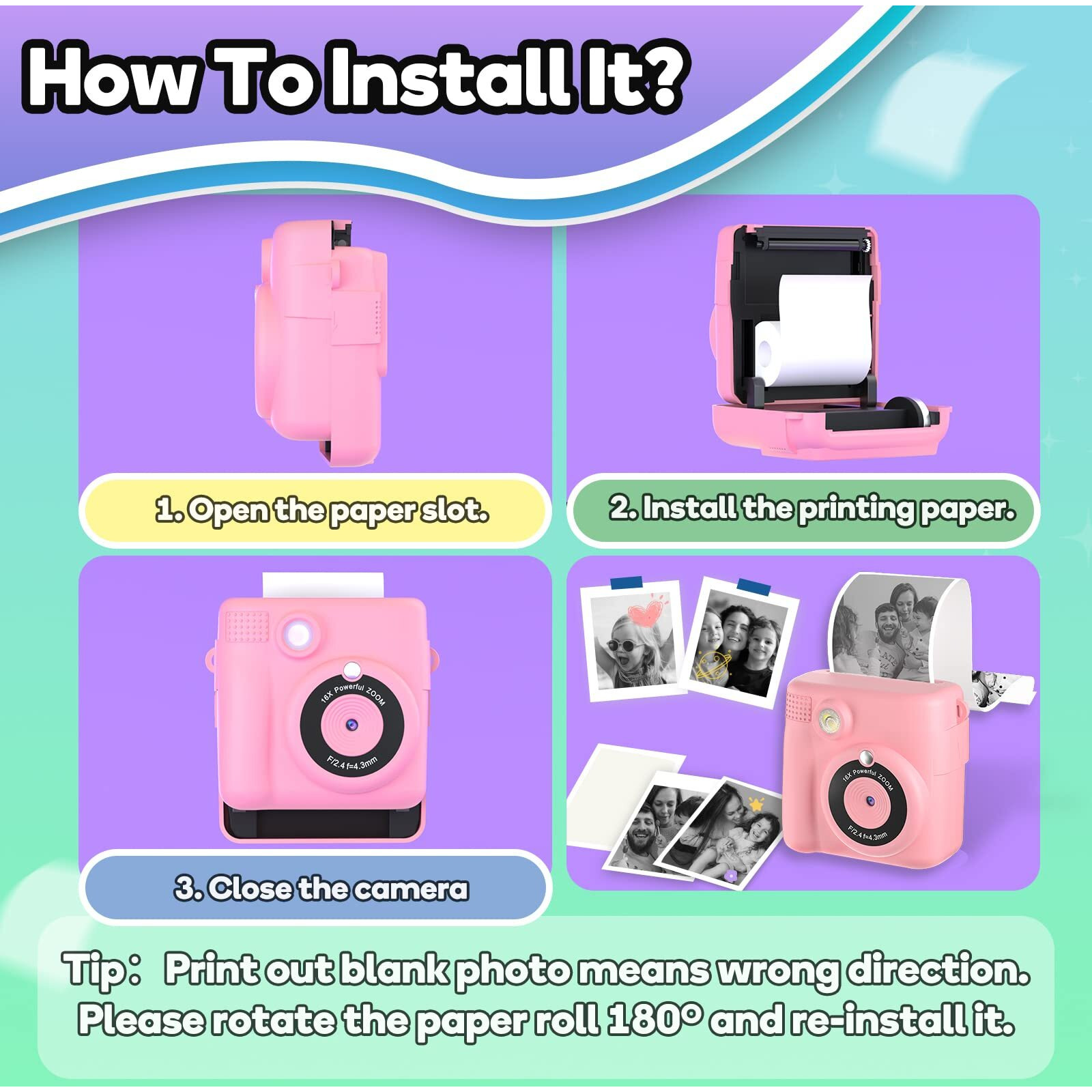 Esoxoffore Printer Paper,6 Rolls For Kids Instant Print Camera,Hd Printing Thermal Print Paper Set Portable Refill Print Paper