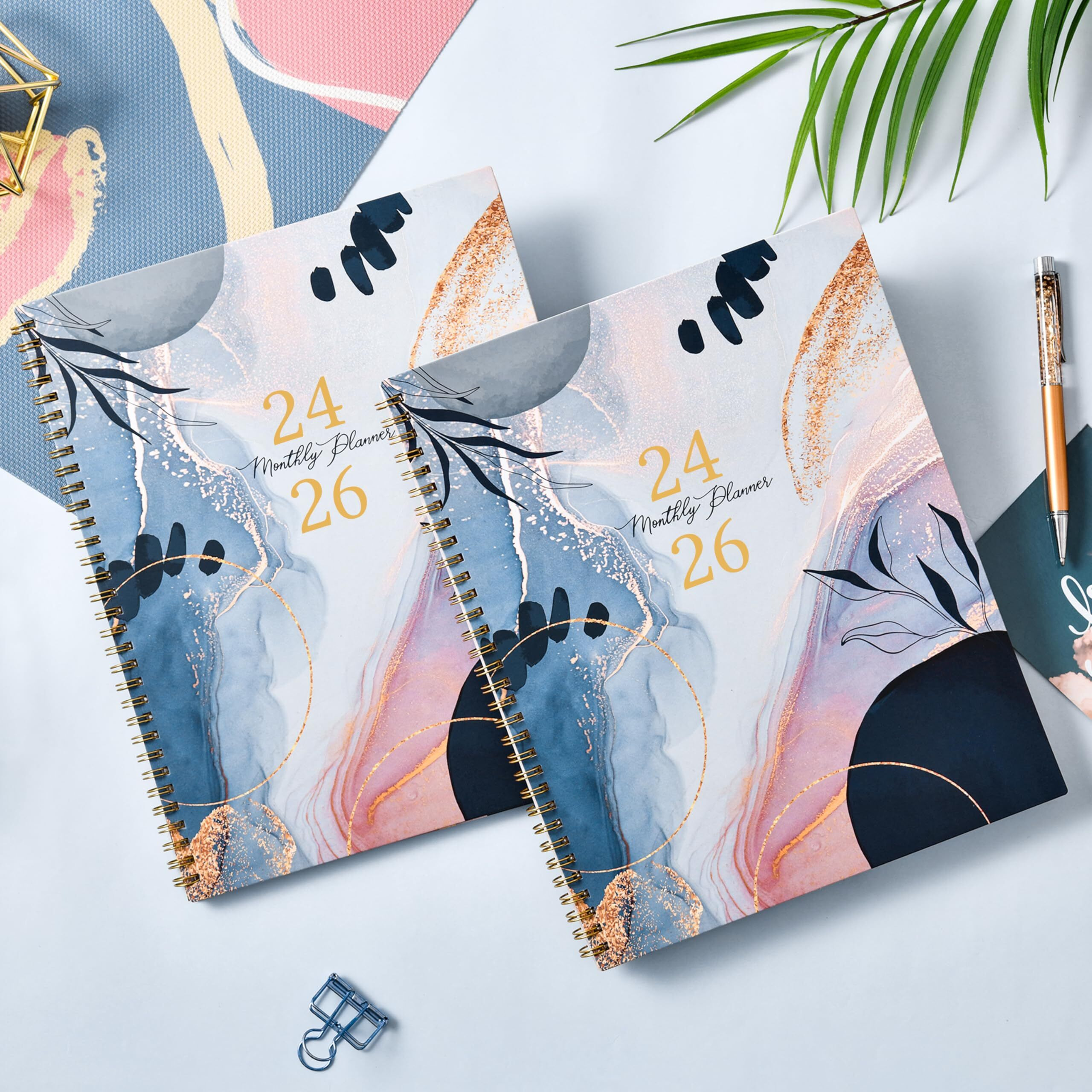 2024-2026 Monthly Planner/Calendar - Monthly Planner 2024-2026, Jul. 2024 - Jun. 2026, 8.5" X 11", 24-Month Planner With Pocket & Label, Thick Paper, Monthly Tabs, Twin-Wire Binding - Leaf Sand