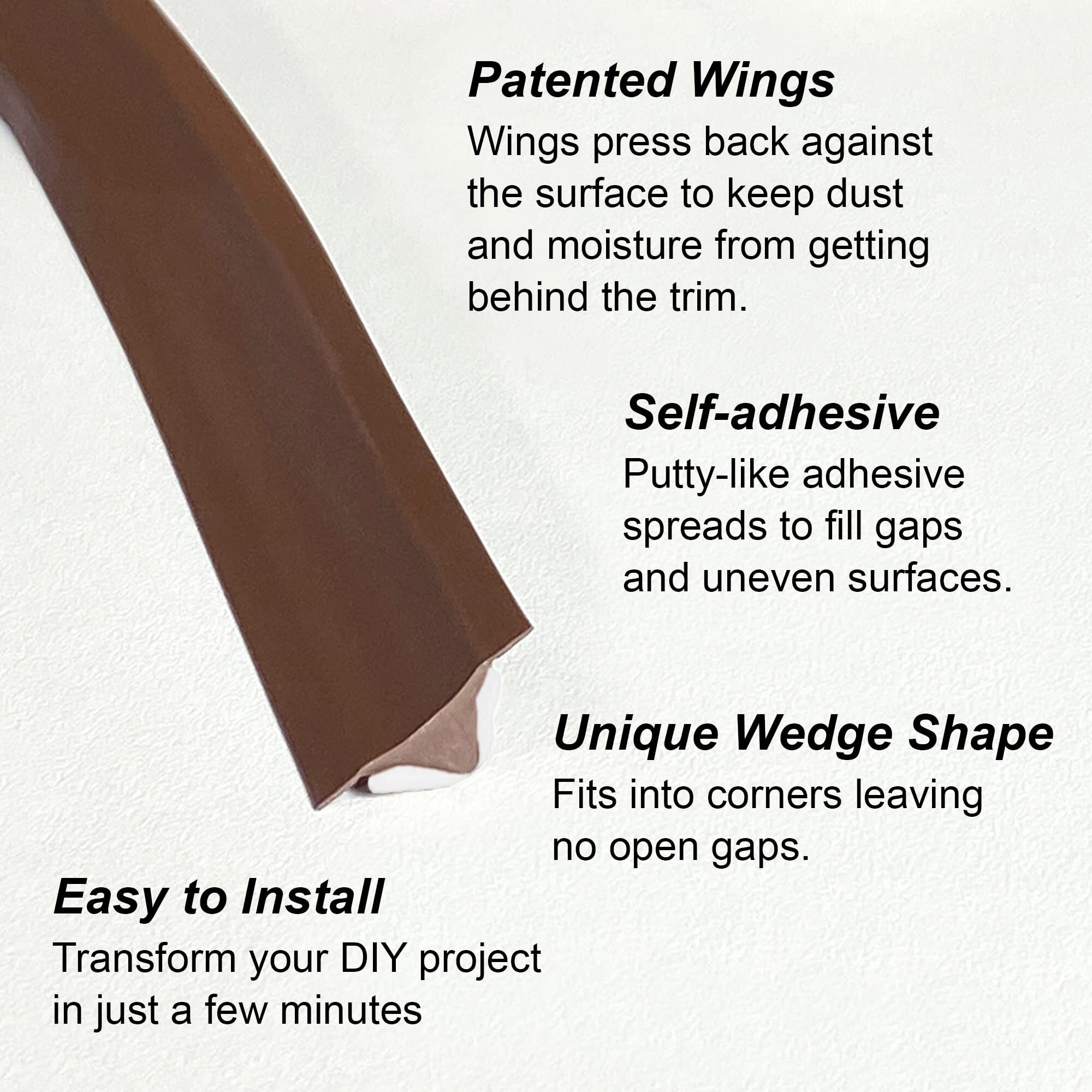 Instatrim Peel And Stick Trim - Flexible, Adhesive Caulk Tape For Walls, Floors, Counters, Tile, & More - Dark Brown 3/4 In By 50 Ft Adhesive Trim