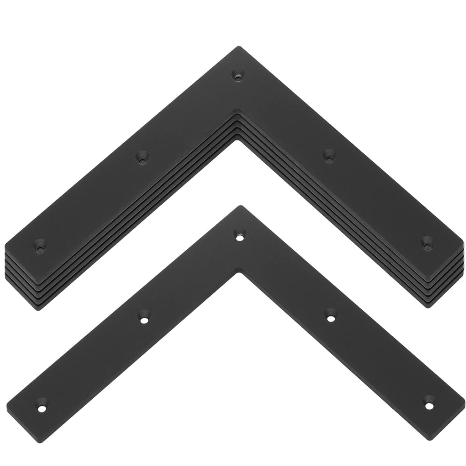 6 Pcs Black Flat L Bracket, 9 Inch Heavy Duty Steel Mending Plate Flat Corner Braces Repair Joint Right Angle Plate For Wood House Furniture Timber Thickness 3 Mm, Size 9 X 9 X 1 Inches