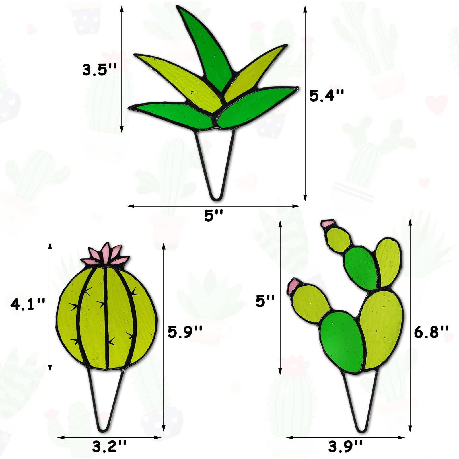 Tuitessine Succulent Plant Stained Glass Cactus Glass Decor (No Pot), Cacti Suncatcher Desk Windowsill Shelf Christmas Decor Plant Lover Gifts For Mom, Grandma, Teacher