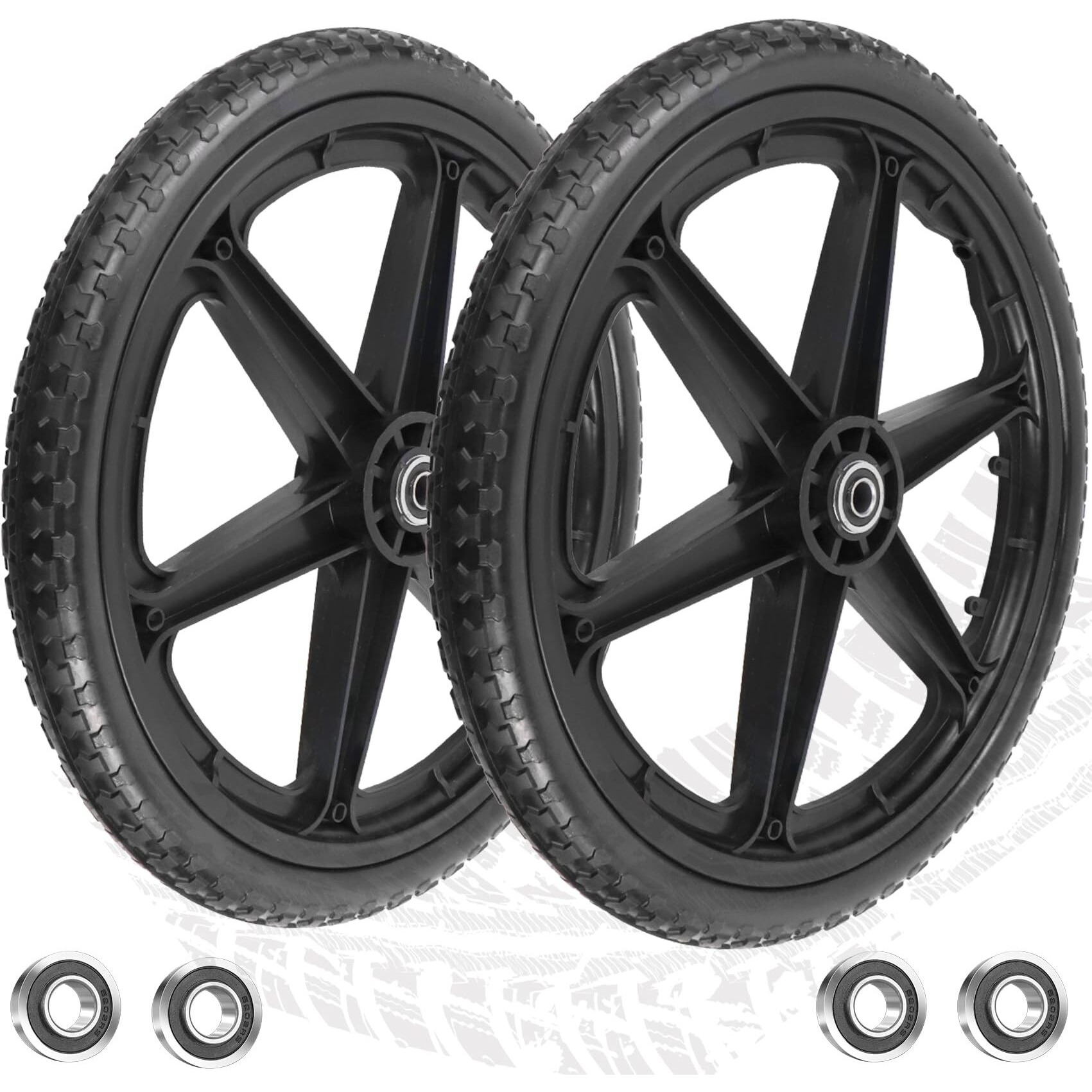 20X1.95" Flat Free Wheels Compatible With Rubbermaid Wheelbarrow Wheels, 20" Flat Free Tires With 5/8" Bearing & 3/4" Bearing Replacement For Rubbermaid Cart Wheels/Big Wheel Utility Carts-2Pcs