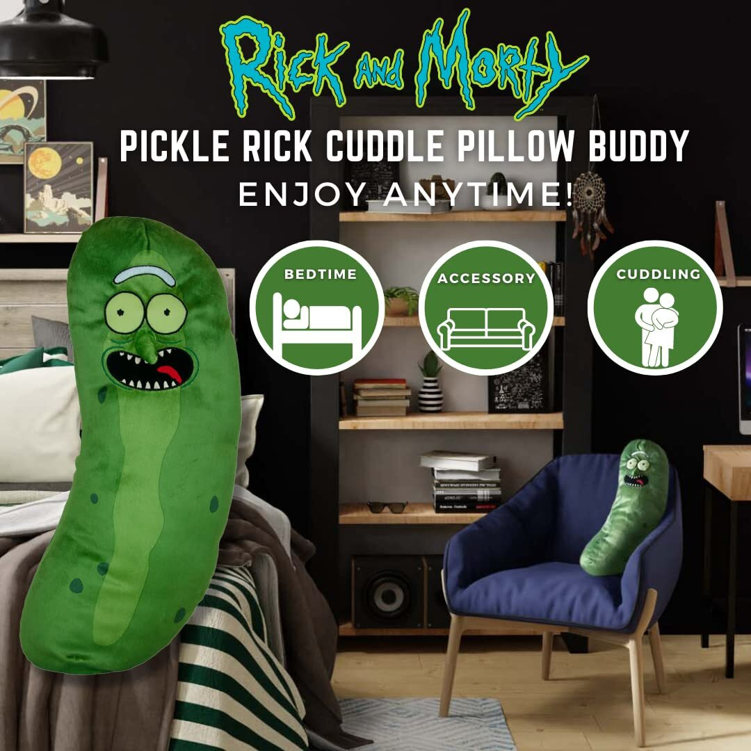 Franco Collectibles Pickle Rick And Morty Adult Swim Super Soft Plush Cuddle Pillow Buddy, One Size, (100% Officially Licensed Product)