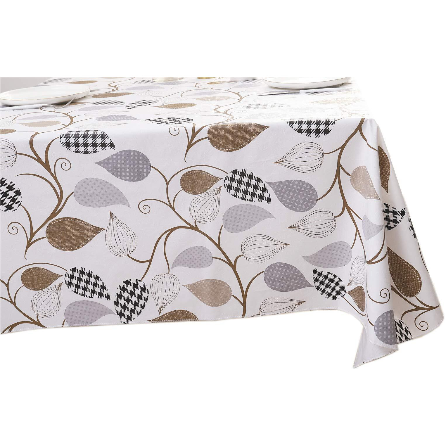 Vinyl Tablecloth With Flannel Backed Waterproof Oil-Proof Pvc Table Cloth Wipeable Spill-Proof Plastic Table Cover For Indoor And Outdoor(Leaves, 60 X 60 Inch Square)