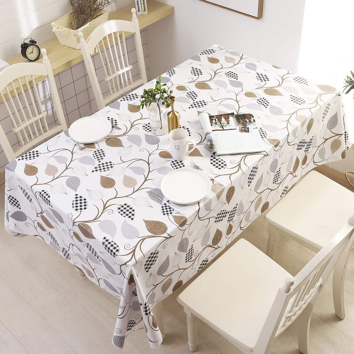 Vinyl Tablecloth With Flannel Backed Waterproof Oil-Proof Pvc Table Cloth Wipeable Spill-Proof Plastic Table Cover For Indoor And Outdoor(Leaves, 60 X 60 Inch Square)