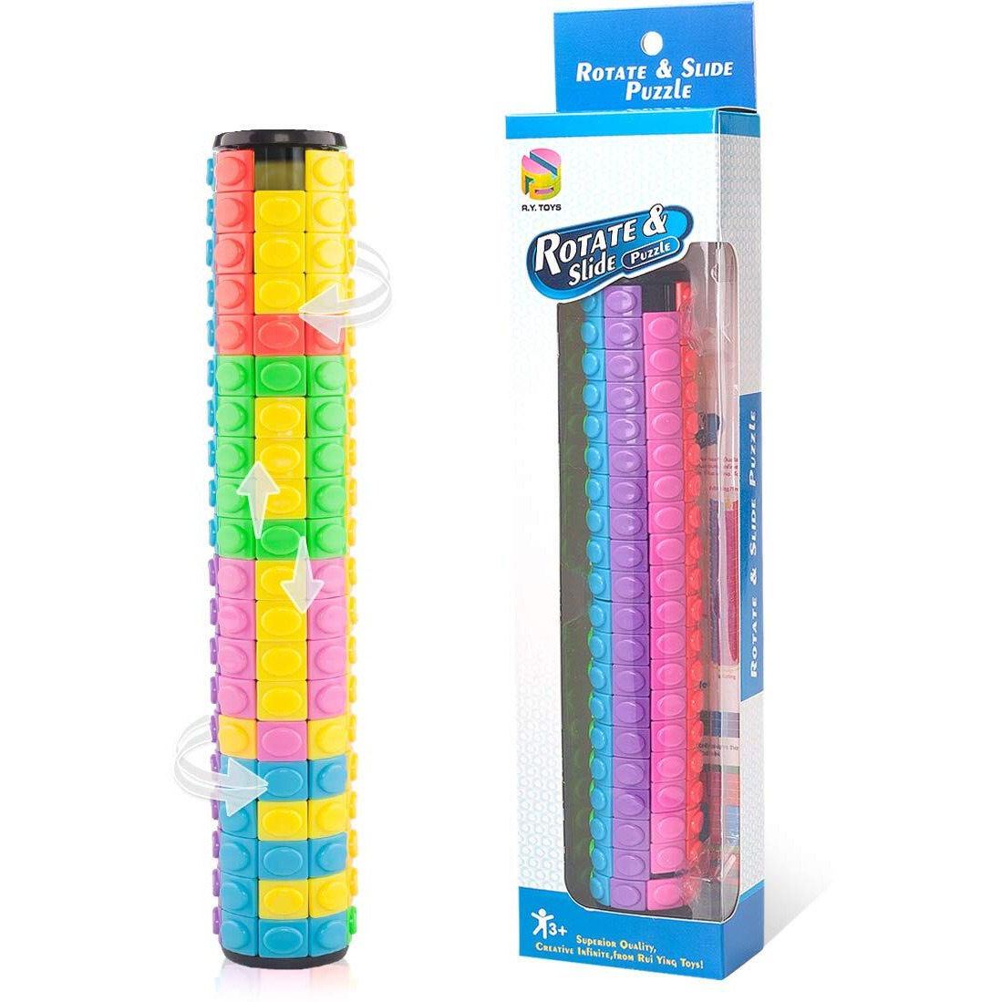 R.Y.Toys Rotate And Slide Puzzle-Design Patent,Fidget Toys(Restore Order/Create Patterns) 8 Colors,20 Layers-Detach Piece For Quick Play,Brain Teaser,Sensory Toys,Birthday Gifts,Easter Basket Stuffer