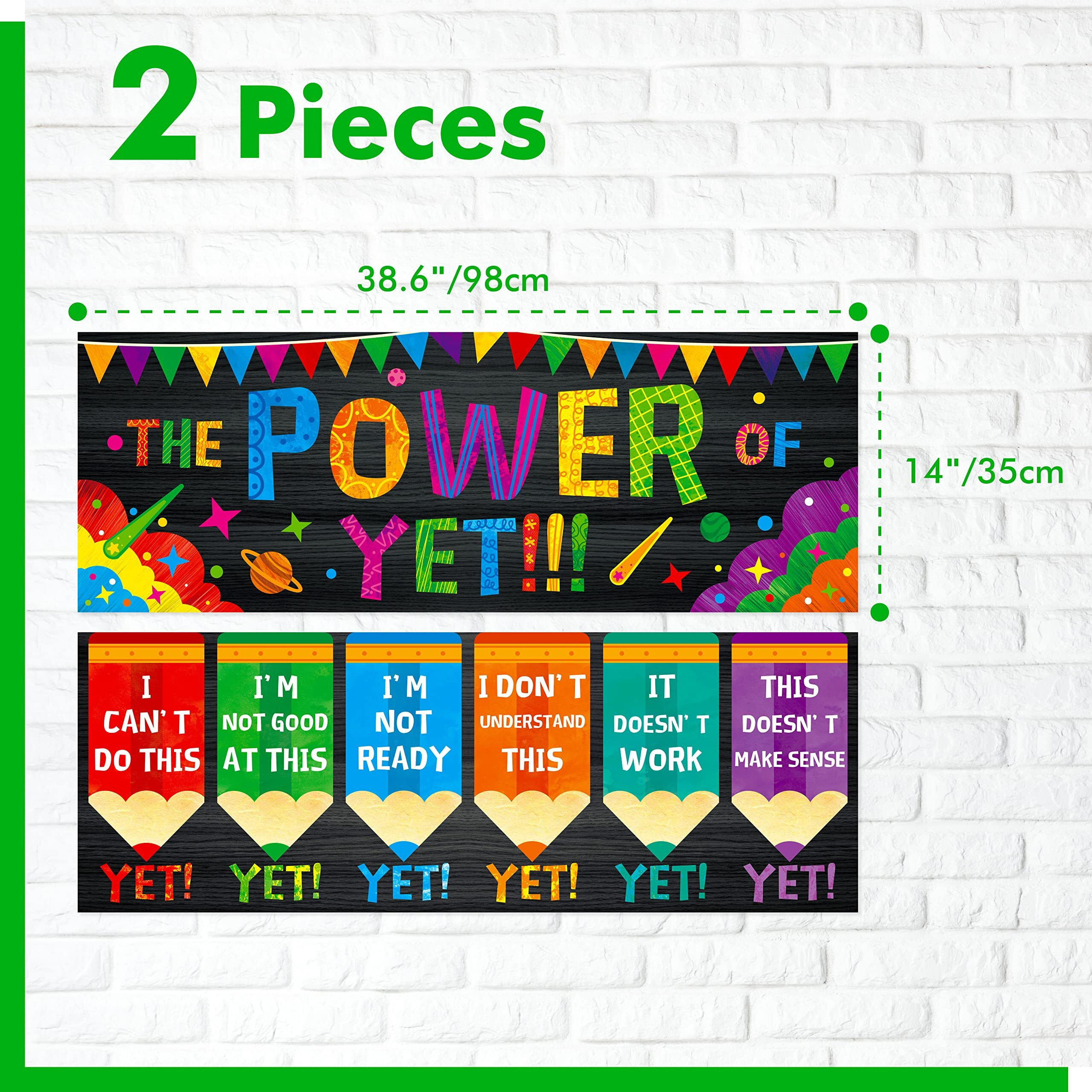 Classroom Banner Poster, 2 Pcs Encouragement Bulletin Board Decoration Colorful Inspirational Wall Decor For School & Classroom Preschool Primary Middle High School- Power Of Yet (Poster Tube Package)