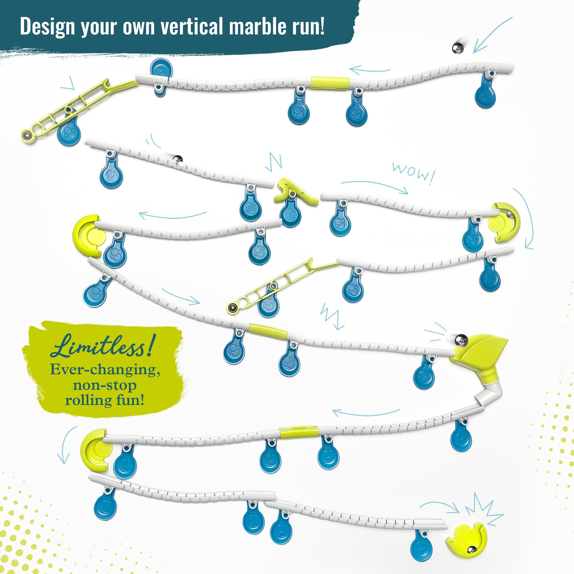 Gecko Run Marble Run Starter Set By Thames & Kosmos - 63 Piece Vertical Marble Run Toy With Flexible Tracks | Fast, No-Mess Setup With Residue-Free Nano-Adhesive Pads For Hours Of Creative Play