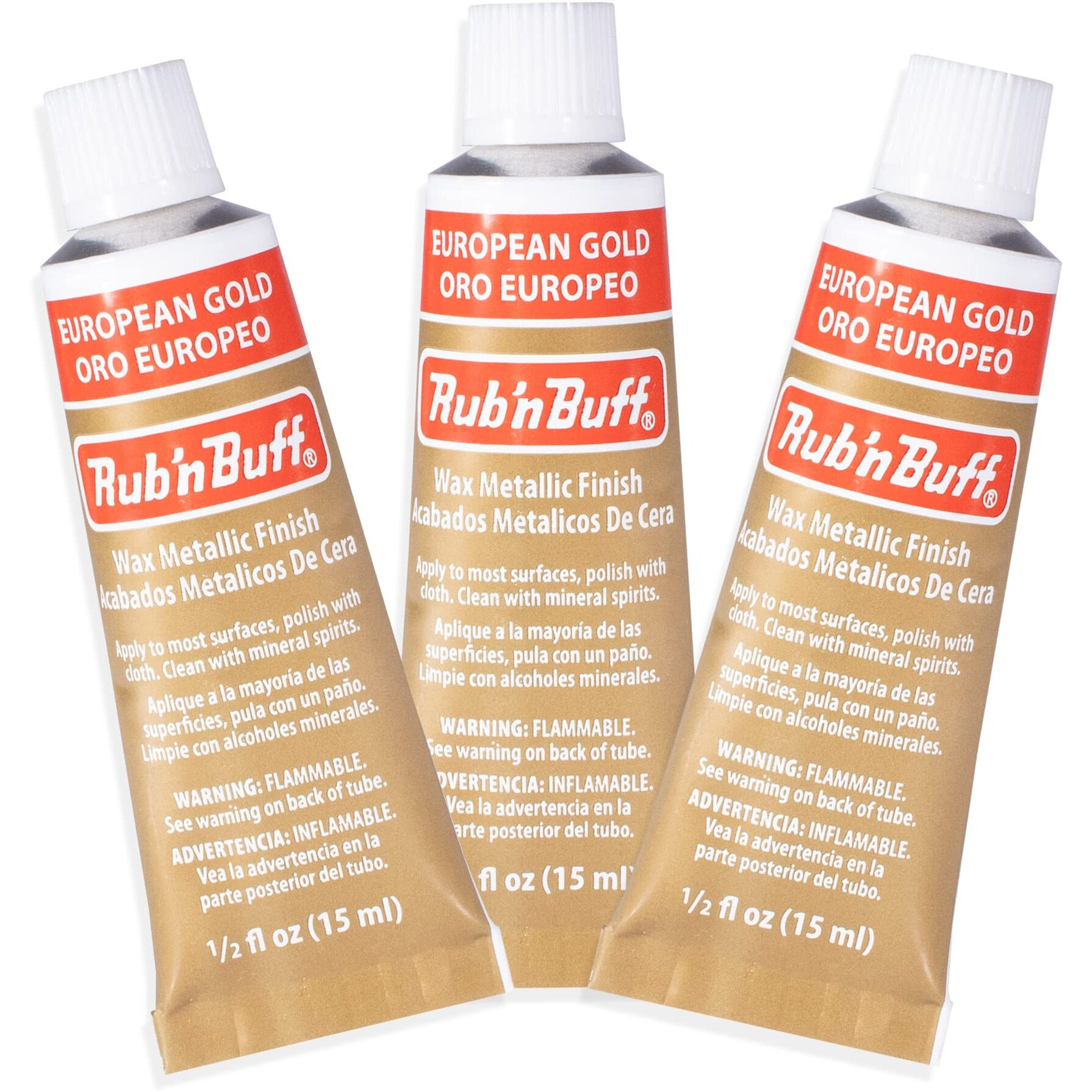 Amaco Rub N Buff Wax Metallic Finish -3 Rub N Buff European Gold 15Ml Tubes - Versatile Gilding Wax For Finishing Furniture Antiquing And Restoration - Rub And Buff ColorsSet Of Three