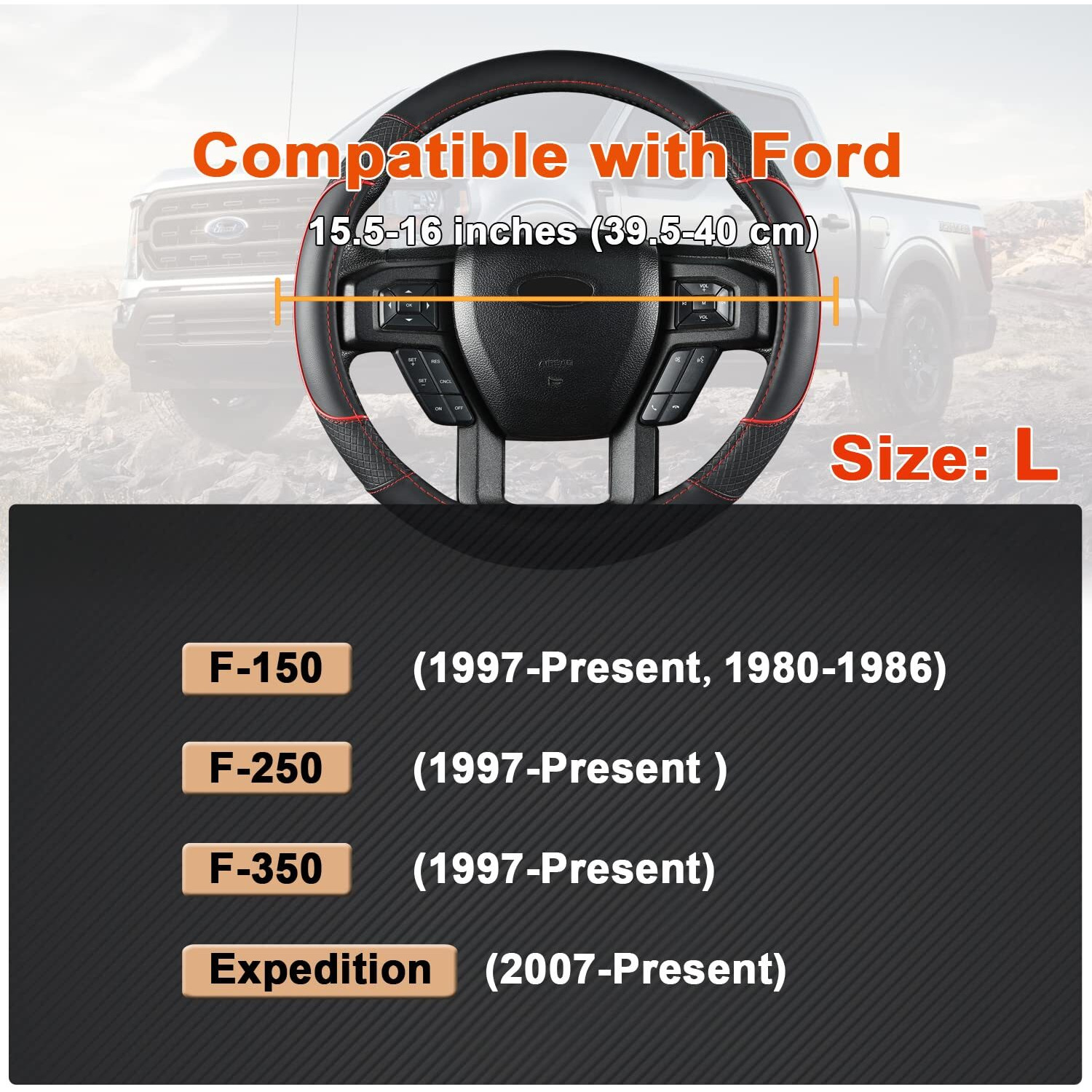 Giant Panda Steering Wheel Cover For Ford F150 F250 F350 Expedition - Black+Red Trim