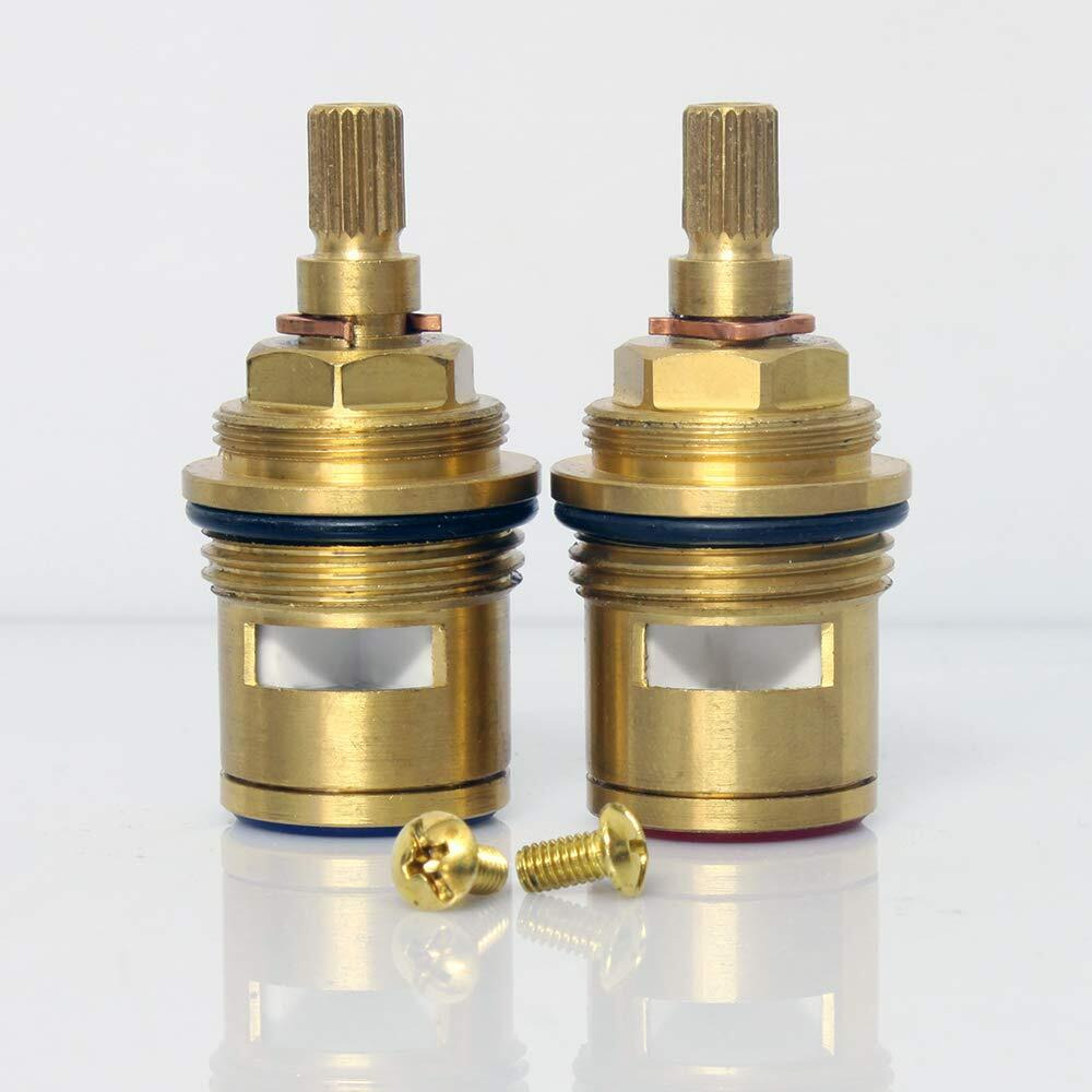Gaosin Bathroom Basin 2Pcs Pair 3/4'' Ceramic Disc Cartridge Replacement Mixer Hot And Cold Tap Inner Faucet Valve Quarter Turn 57Mm 12 Mm Spline Length 20 Teeth