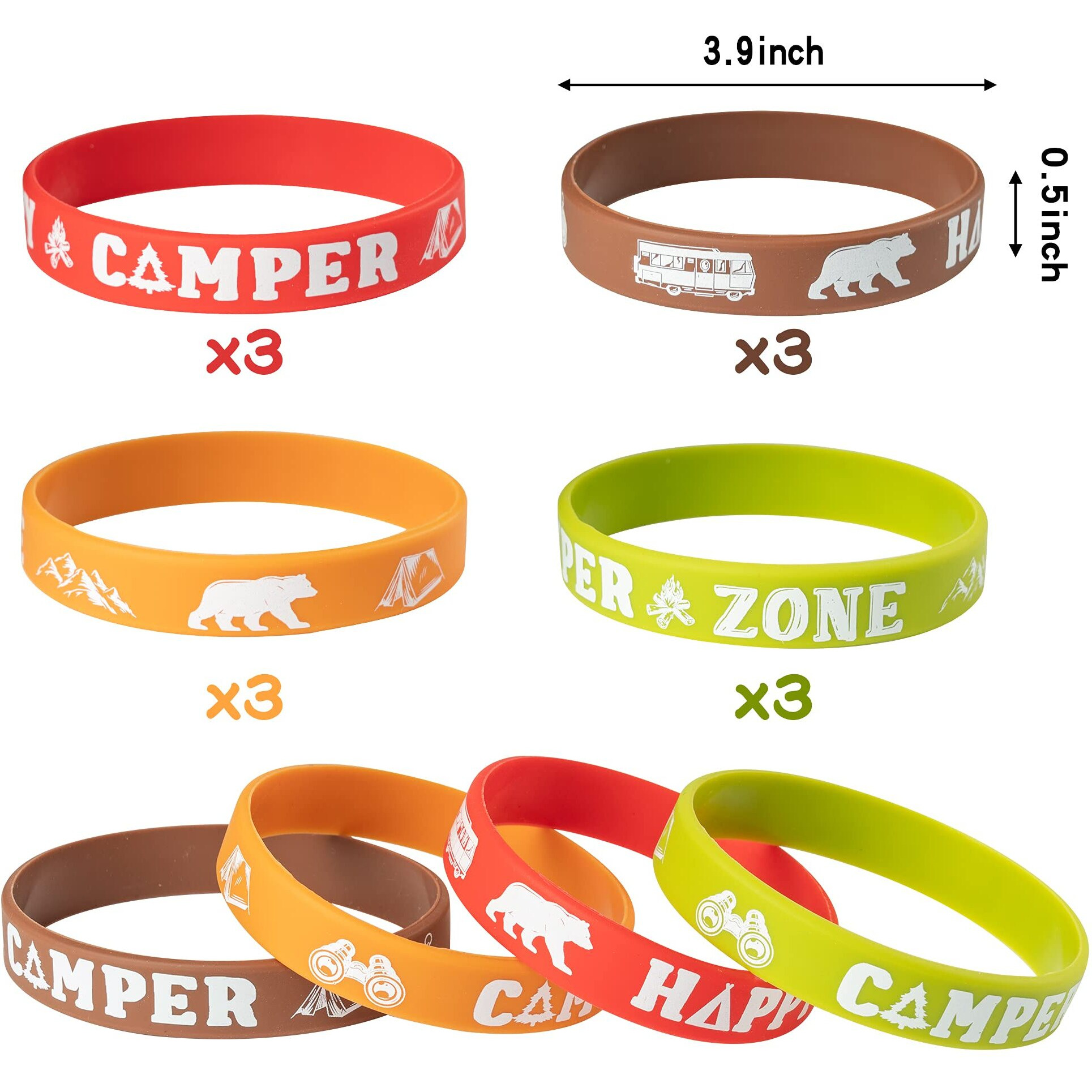 Angolio 84Pcs Spring Camping Party Favors Kit Happy Camper Party Gifts Silicone Bracelets Stickers Keychains Badges For Kids Friends Summer School Camping Adventure Birthday Party