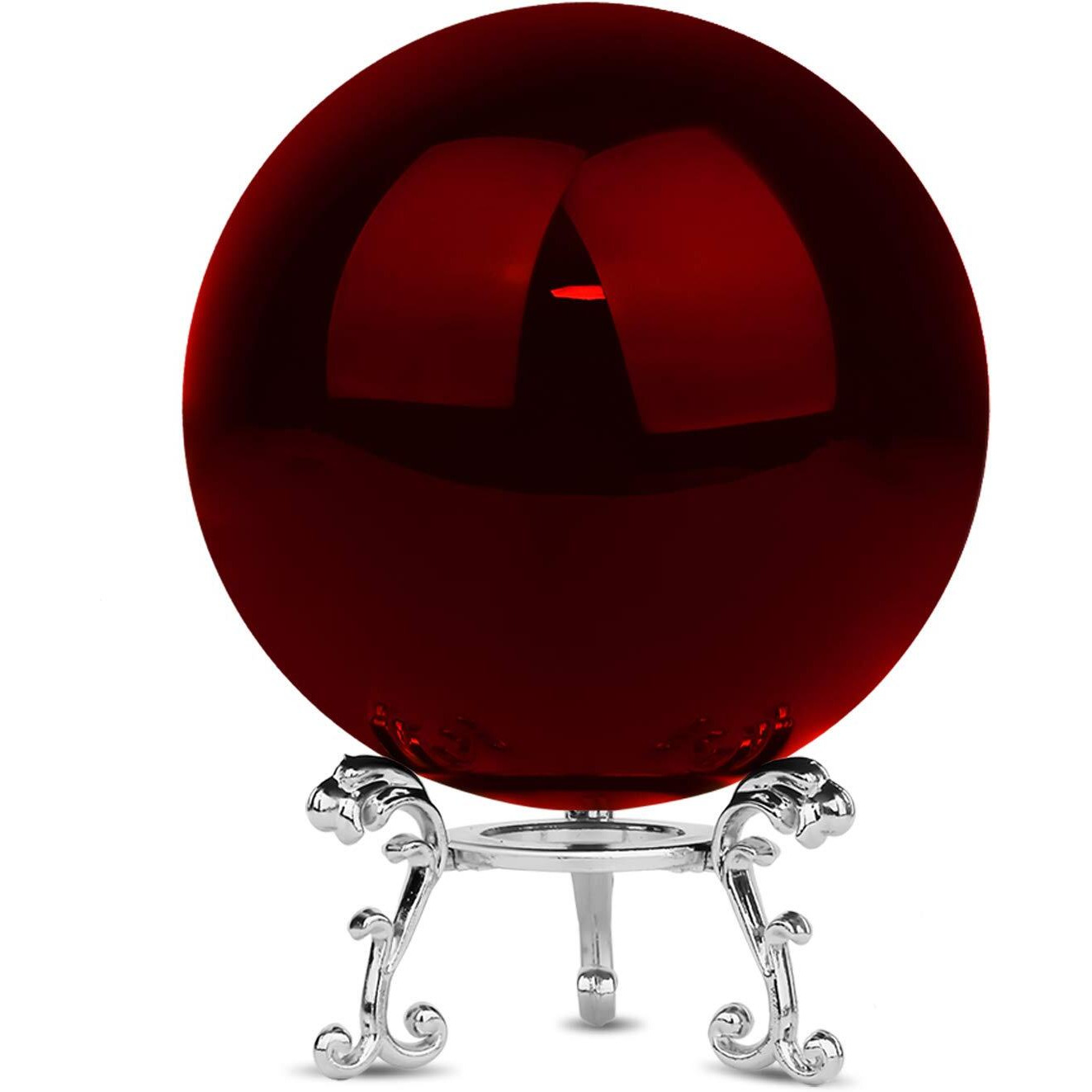 Merrynine 80Mm/3.15" Top K9 Crystal Ball With Stylish Metallic Stand And Microfiber Clean Cloth, Decorative And Photography Accessory (Red)
