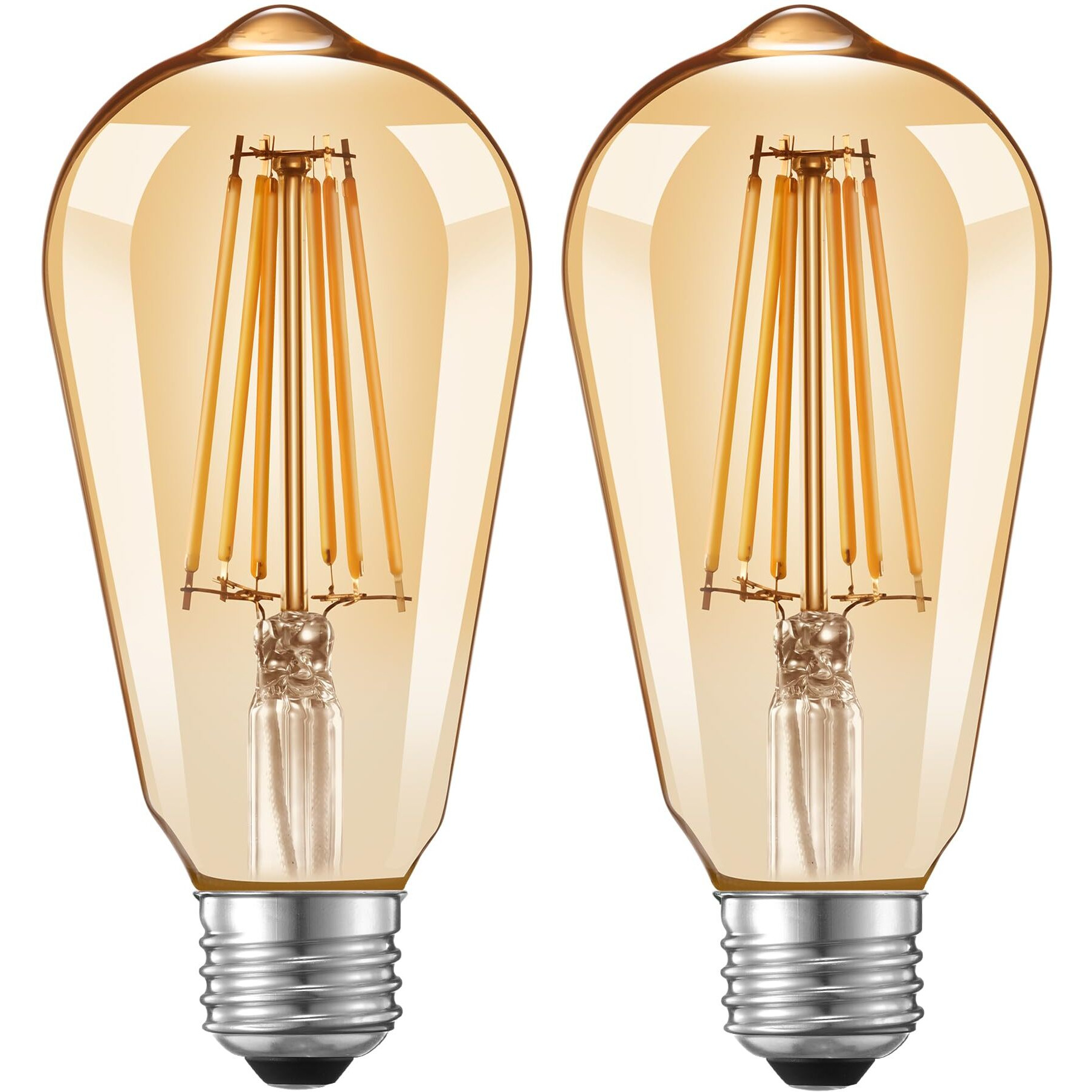 Qualilux Dusk To Dawn Edison Light Bulbs St58(St19), Vintage Amber Glass, Warm Light, 60W Equivalent, Automatic On/Off Light Sensing Led Filament Bulb Outdoor, 6.5W 700Lm, E26, 2-Pack, Hq-H027