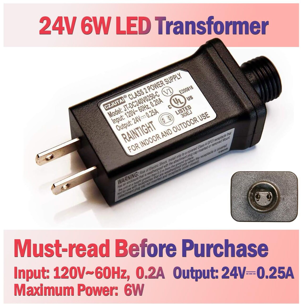 Tybeeu 24V Led Christmas Trees And Strip Lights Adapter - Class 2 Power Supply (Jt-Dc240V0250-C) Ul-Listed Us Standard, Exclusively For 24V Output Voltage Devices, See Details For More Compatible