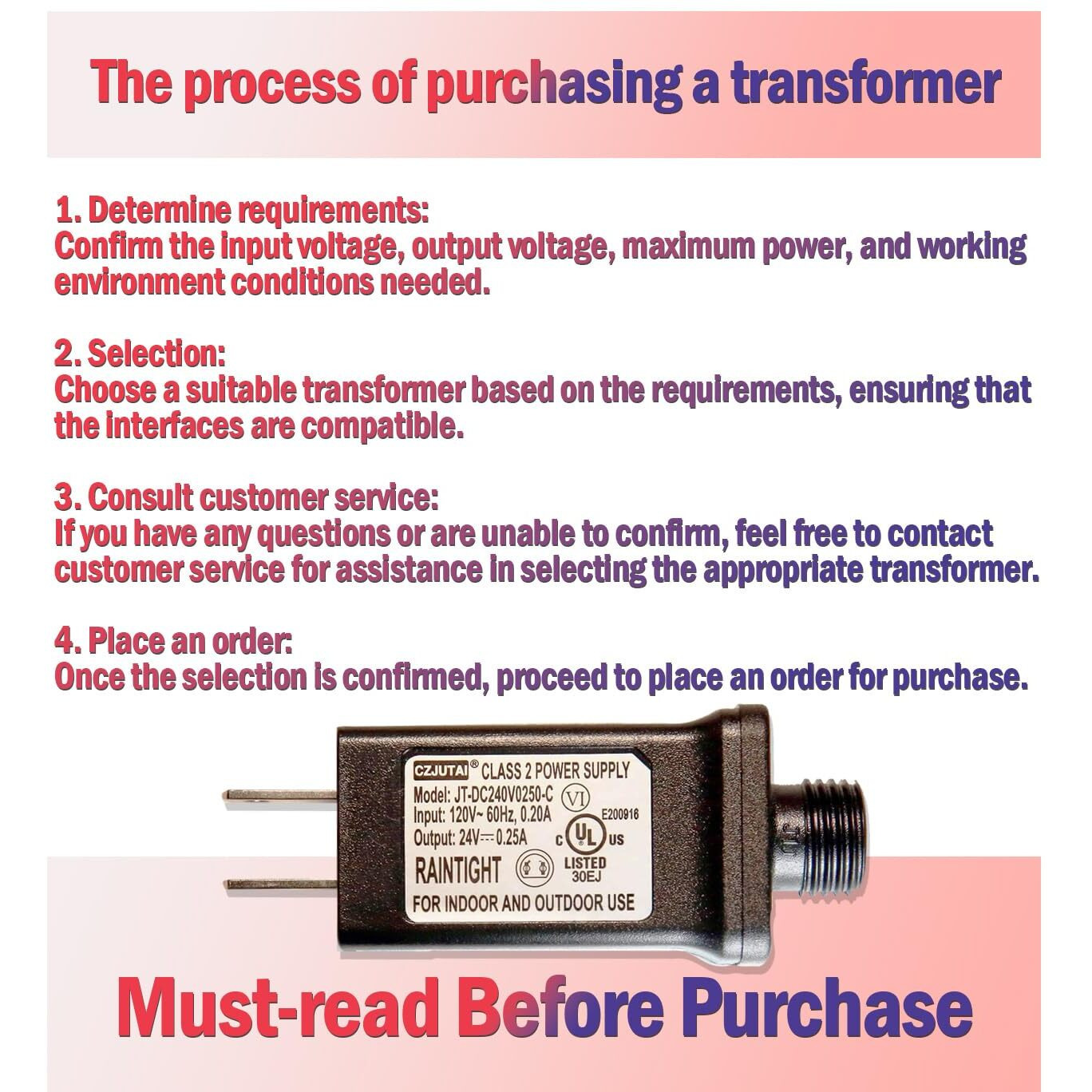 Tybeeu 24V Led Christmas Trees And Strip Lights Adapter - Class 2 Power Supply (Jt-Dc240V0250-C) Ul-Listed Us Standard, Exclusively For 24V Output Voltage Devices, See Details For More Compatible