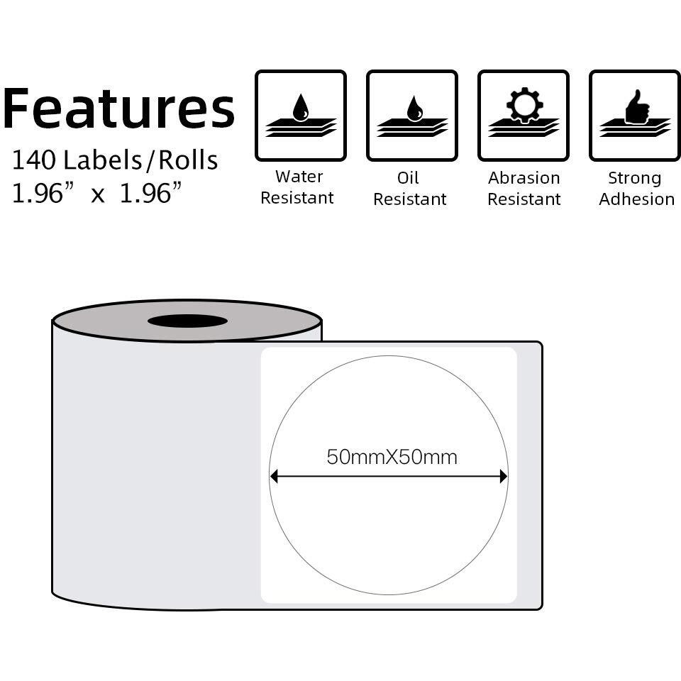 Phomemo Multi-Purpose Self-Adhesive Round Circle Label For Phomemo M110/M110S/M120/M200/M220 Label Maker, 1.96&quot X 1.96&quot(50X50 Mm)Thermal Label For Barcode Label, Diy Logo Design, Black On White