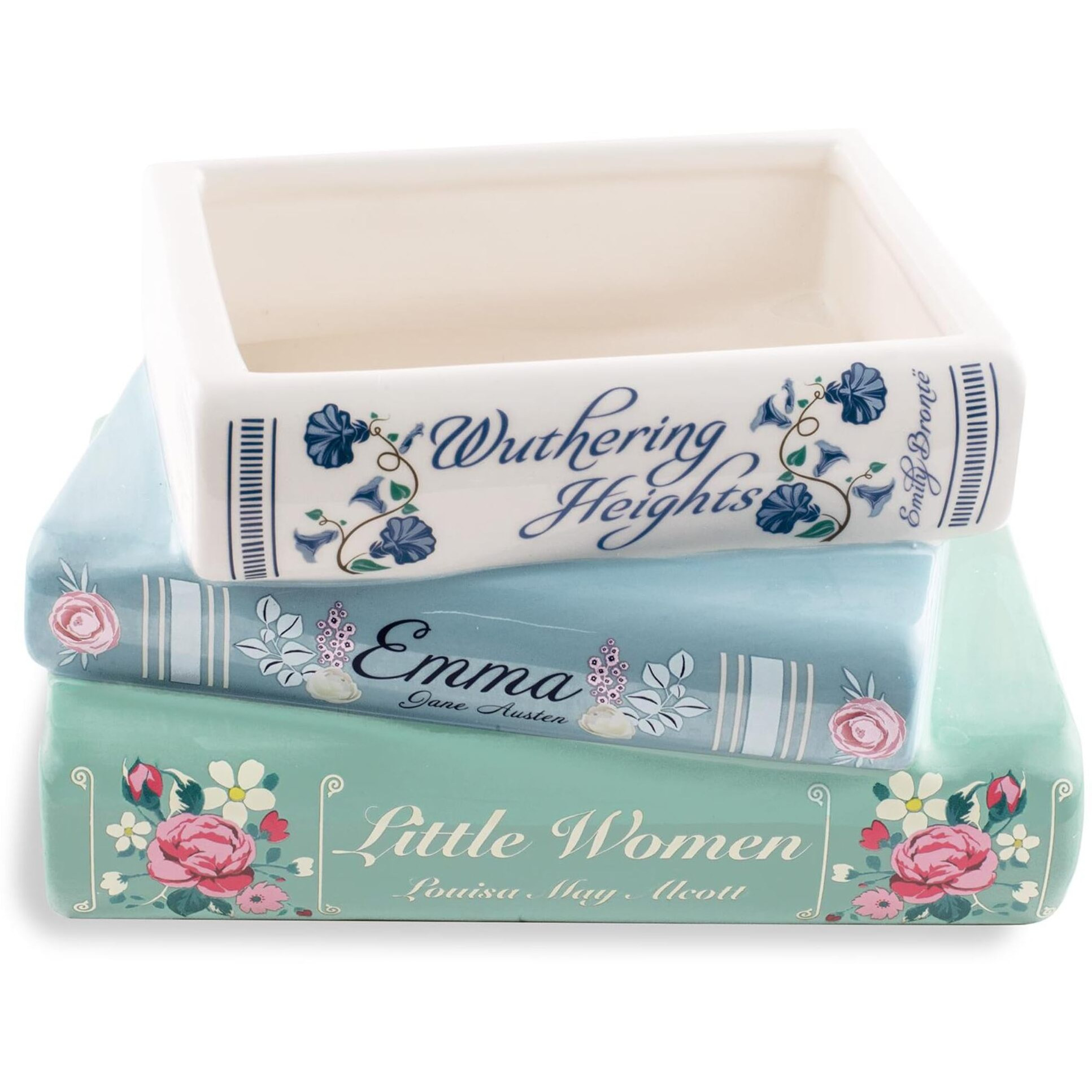 Steel Mill & Co Small Book-Shaped Decorative Planter, Ceramic Planter For Home Decor, Cute Bookshelf Decor, Unique Planter For Book Lovers, Classic Titles Bookstack