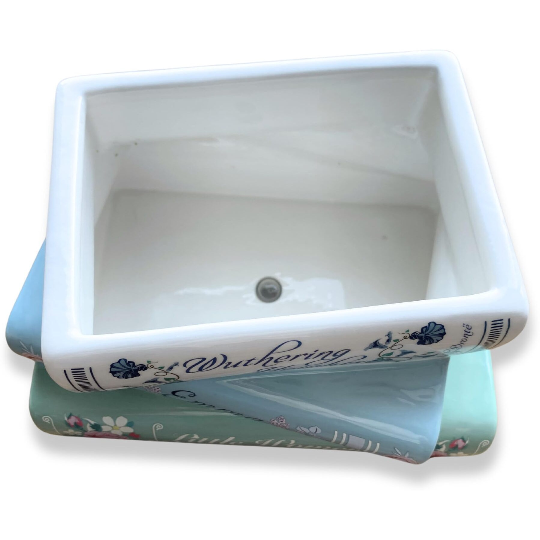 Steel Mill & Co Small Book-Shaped Decorative Planter, Ceramic Planter For Home Decor, Cute Bookshelf Decor, Unique Planter For Book Lovers, Classic Titles Bookstack