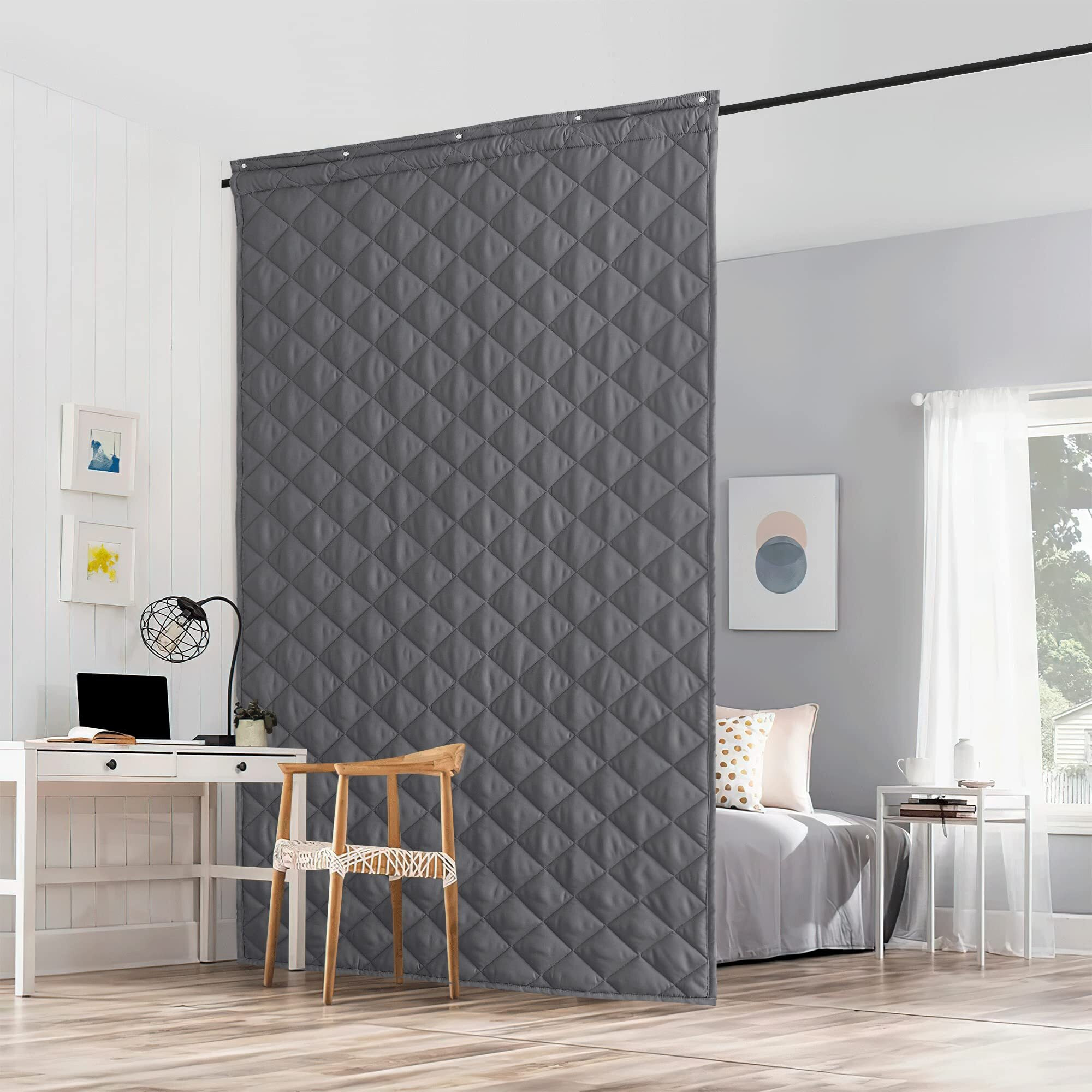 Ryb Home Large Soundproof Blanket, Thermal Insulated Door Curtains For Doorway Noise Reducing Divider For Workshop Basement Laundry Acoustic Covering As Moving Blanket, W48 X L96 Inch, Grey, 1 Panel