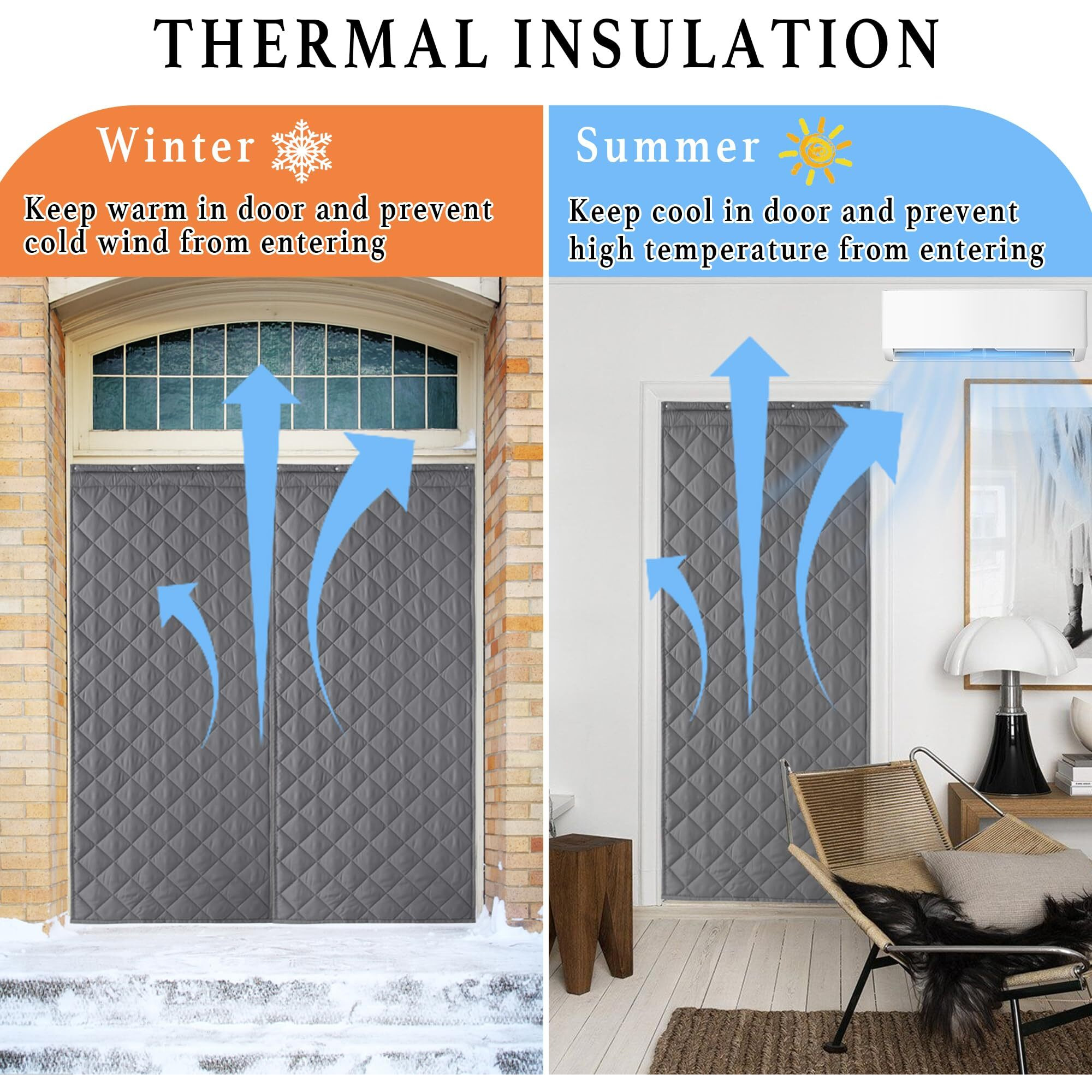 Ryb Home Large Soundproof Blanket, Thermal Insulated Door Curtains For Doorway Noise Reducing Divider For Workshop Basement Laundry Acoustic Covering As Moving Blanket, W48 X L96 Inch, Grey, 1 Panel