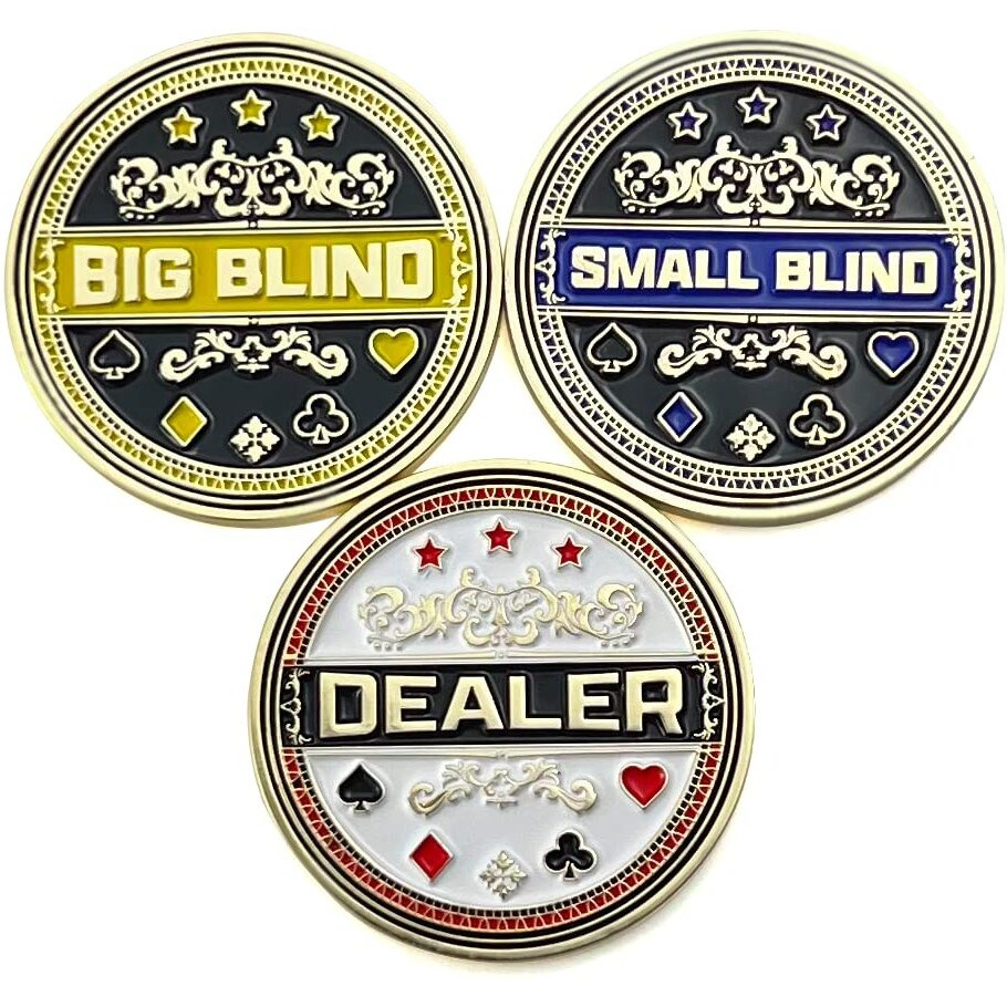 Luck Lab Set Of 3 Metal Poker Buttons - Dealer Button, Big Blind And Small Blind Metal Weights (Position Markers) For Texas Hold Em - 1.75 Inch