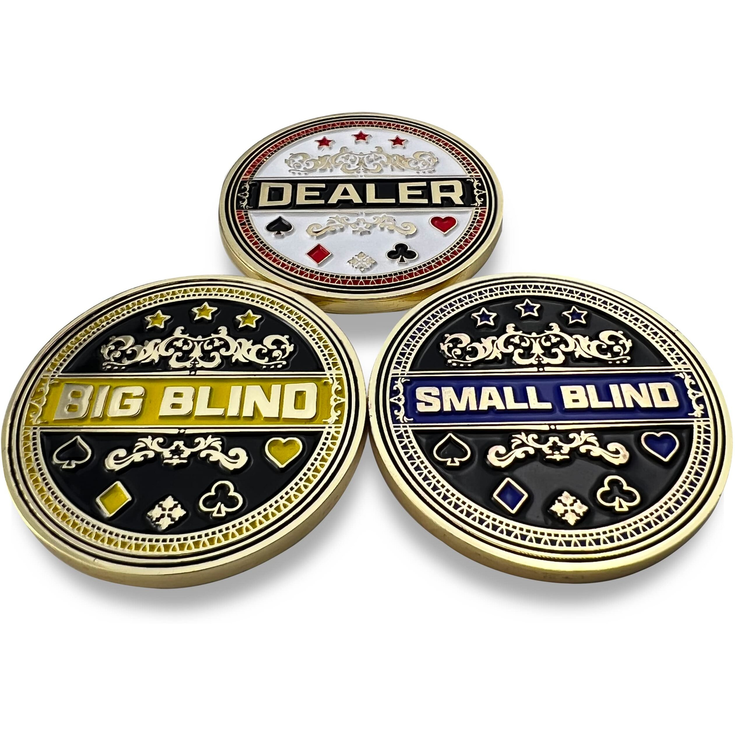 Luck Lab Set Of 3 Metal Poker Buttons - Dealer Button, Big Blind And Small Blind Metal Weights (Position Markers) For Texas Hold Em - 1.75 Inch