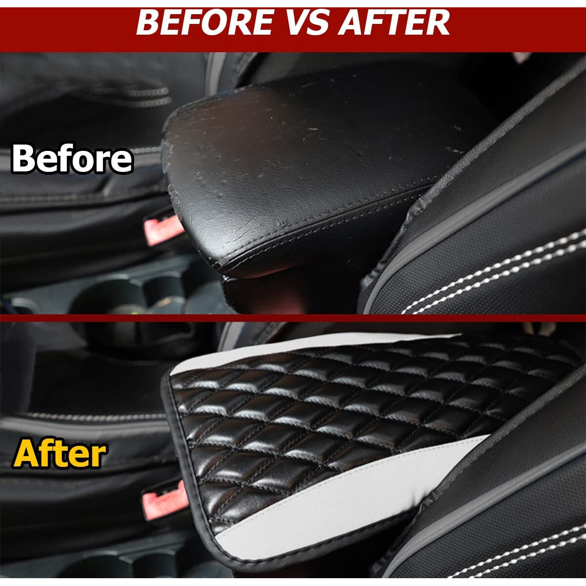 Car Center Console Cushion Pad, Universal Leather Waterproof Armrest Seat Box Cover Protector,Comfortable Car Decor Accessories Fit For Most Cars, Vehicles, Suvs (White)