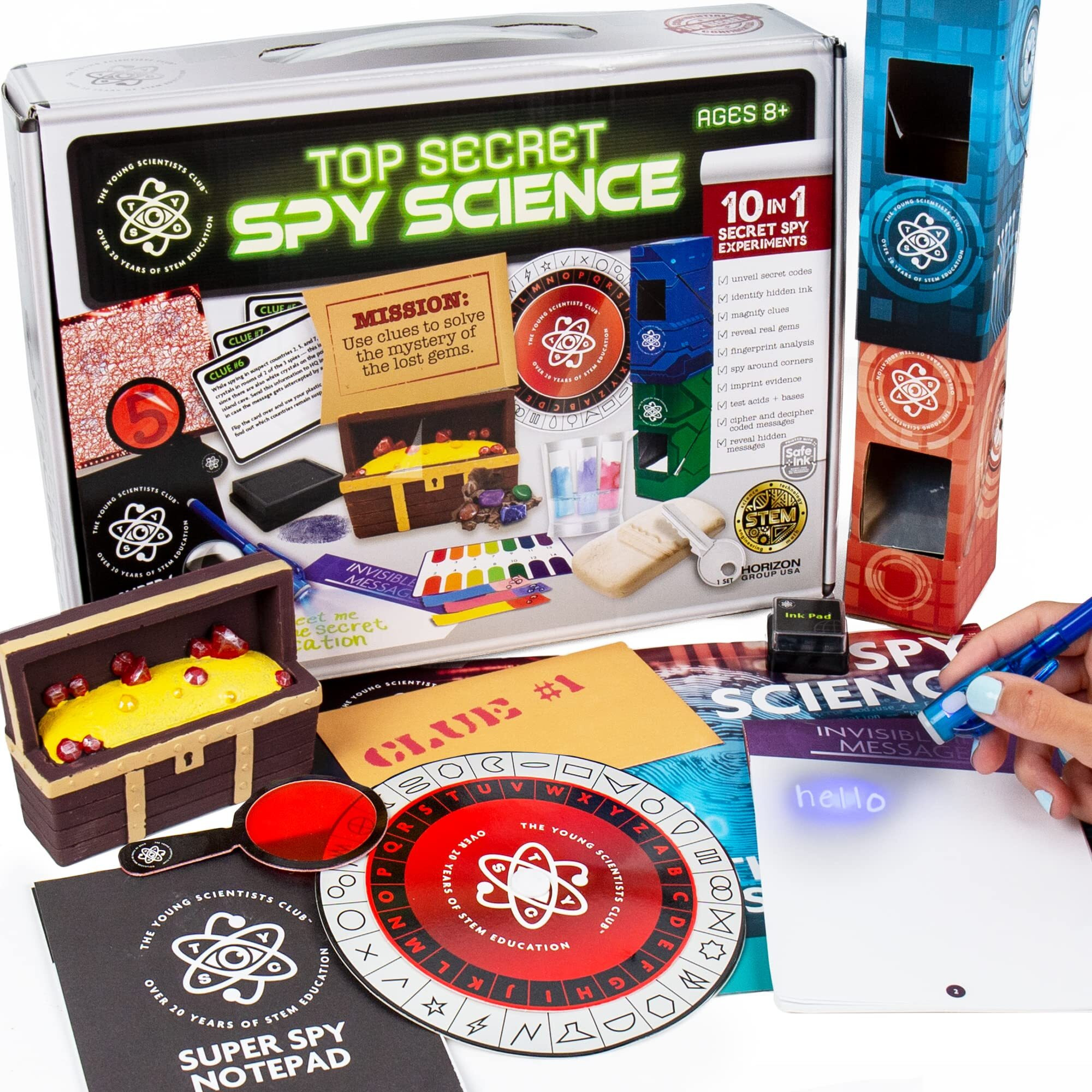 The Young Scientists Club Top Secret Spy Science Kit, Detective Kit For Kids, Crime-Solver Set For Spy Parties, Great Science Toy Gift For Boys And Girls, Be Your Own Secret Agent, Ages 8, 9, 10